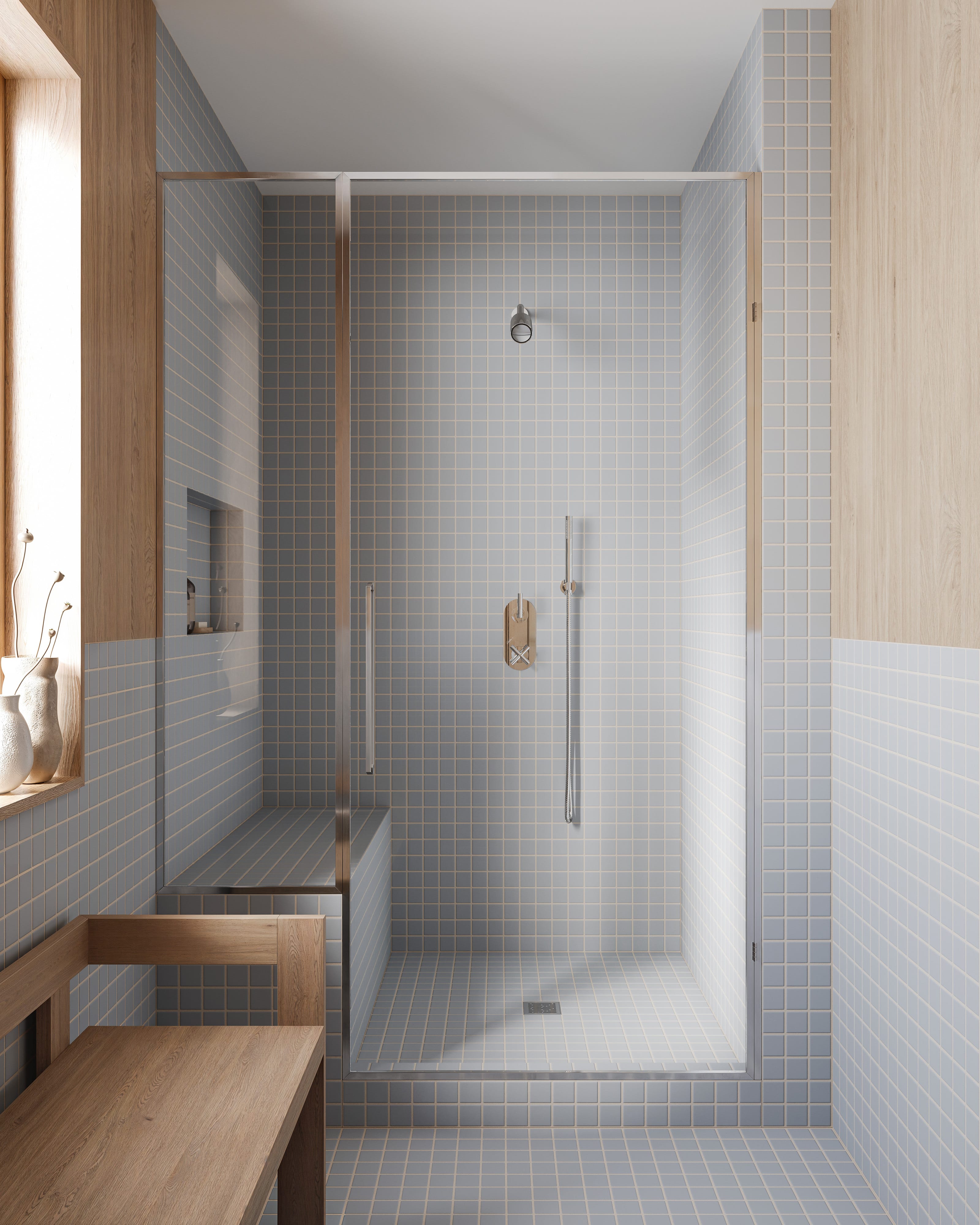 2x2 Straight Set Sheeted Natural Press Ceramic Mosaic Tile in Alberta Blue Matte