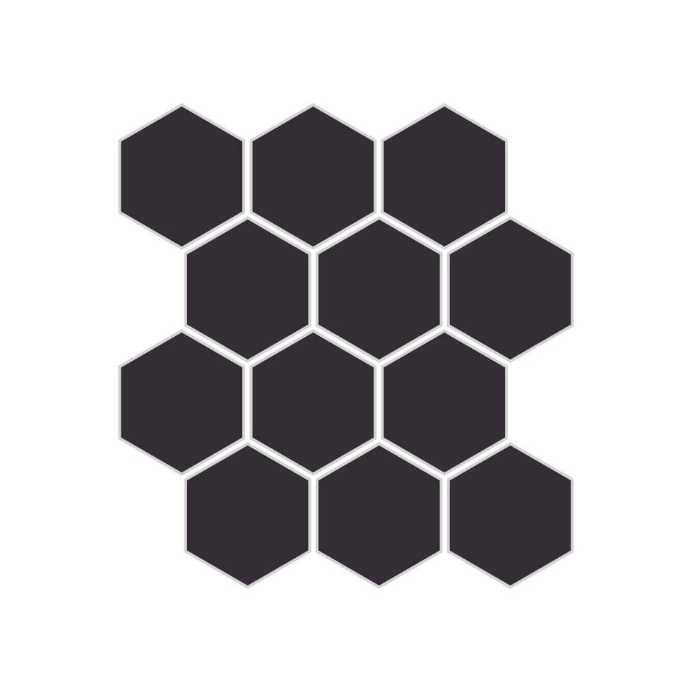 2" Hexagon Sheeted Original Ceramic Mosaic Tile in Graphite