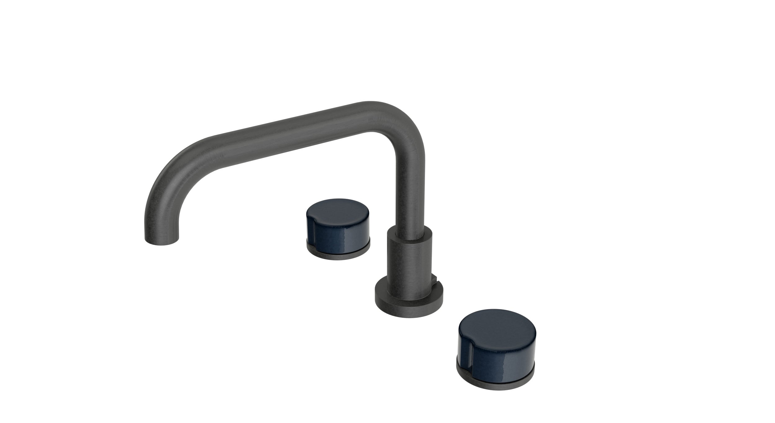 Foundry Two Handle Deck Mount Squaretop Bath Trim with Groove Ceramic Knob Handles in Blackened Nickel