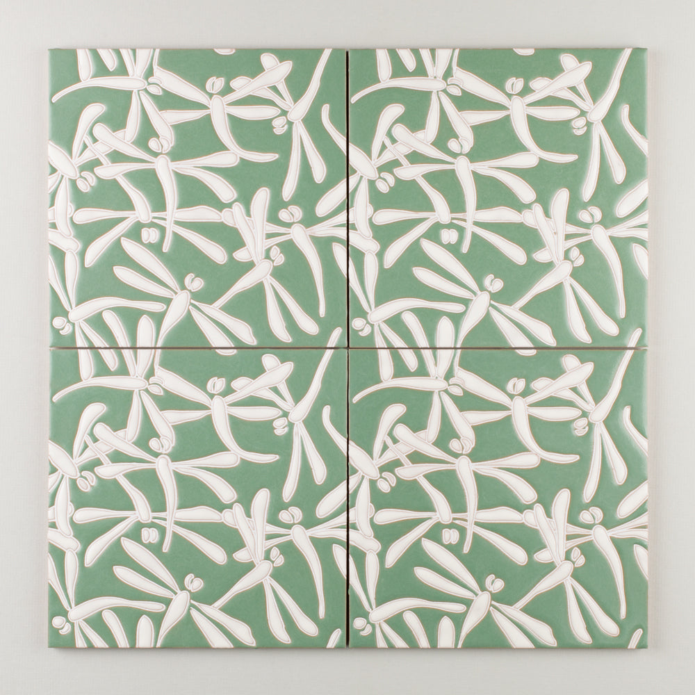 8x8 Handpainted Sample Dragonflies in Green Motif