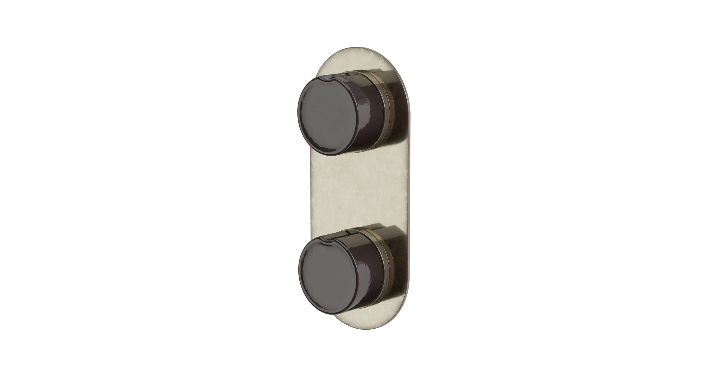 Foundry Two Handle Wall Mount Shower Trim with Groove Ceramic Knob Handles in French Nickel