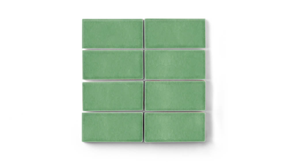 2x4 Straight Set Sheeted Original Ceramic Mosaic Tile in Sea Green Gloss