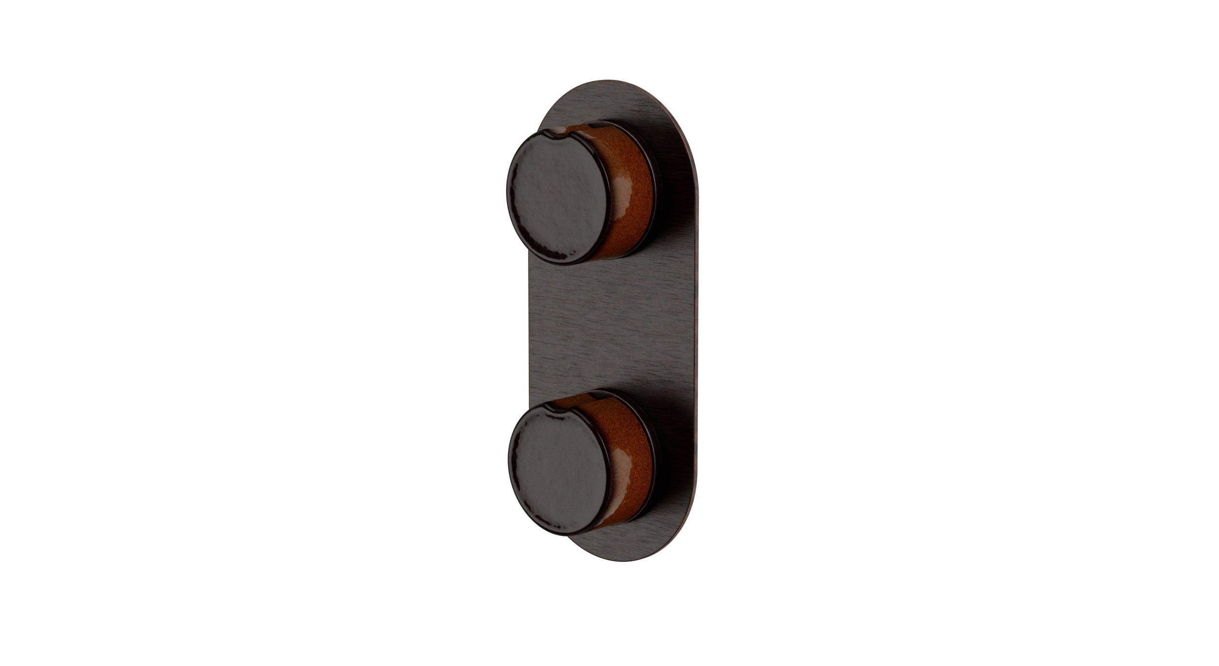 Foundry Two Handle Wall Mount Shower Trim with Groove Ceramic Knob Handles in Antique Bronze