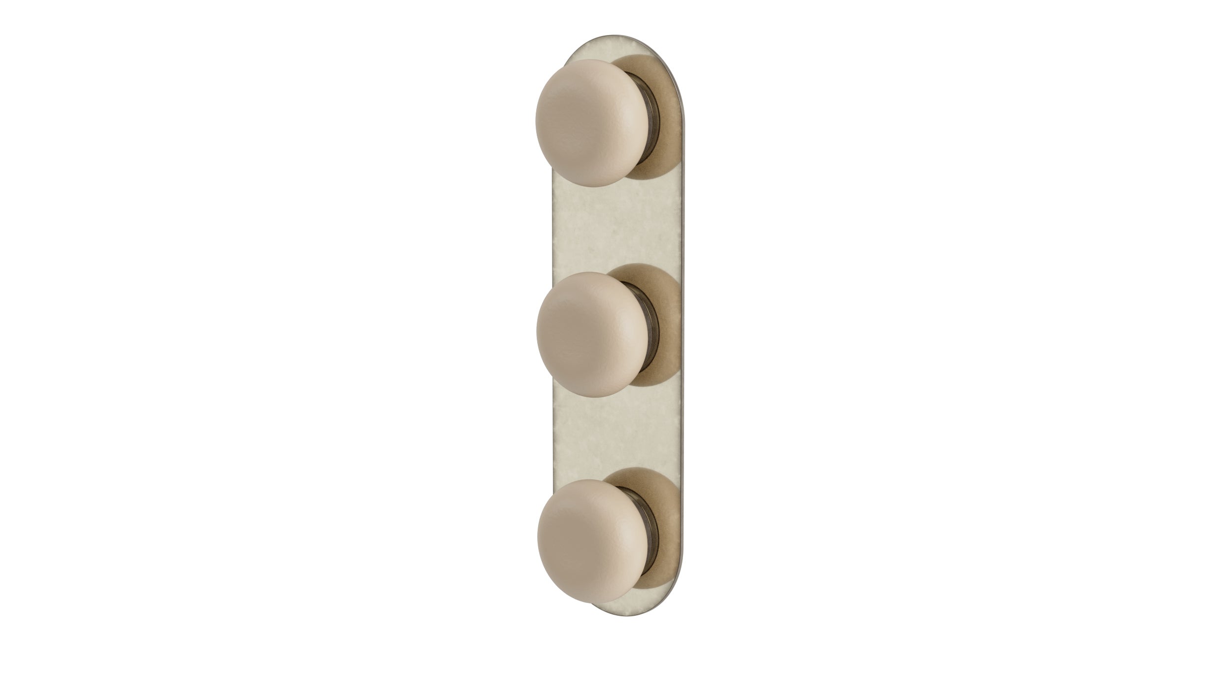 Foundry Three Handle Wall Mount Shower Trim with Pebble Ceramic Knob Handles in French Nickel
