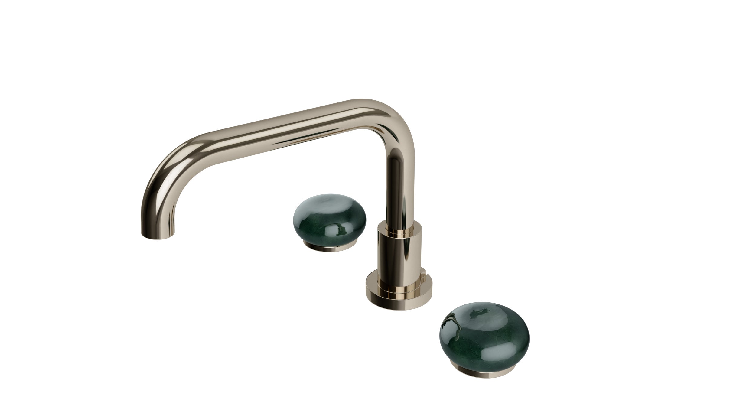Foundry Two Handle Deck Mount Squaretop Bath Trim with Pebble Ceramic Knob Handles in Polished Nickel