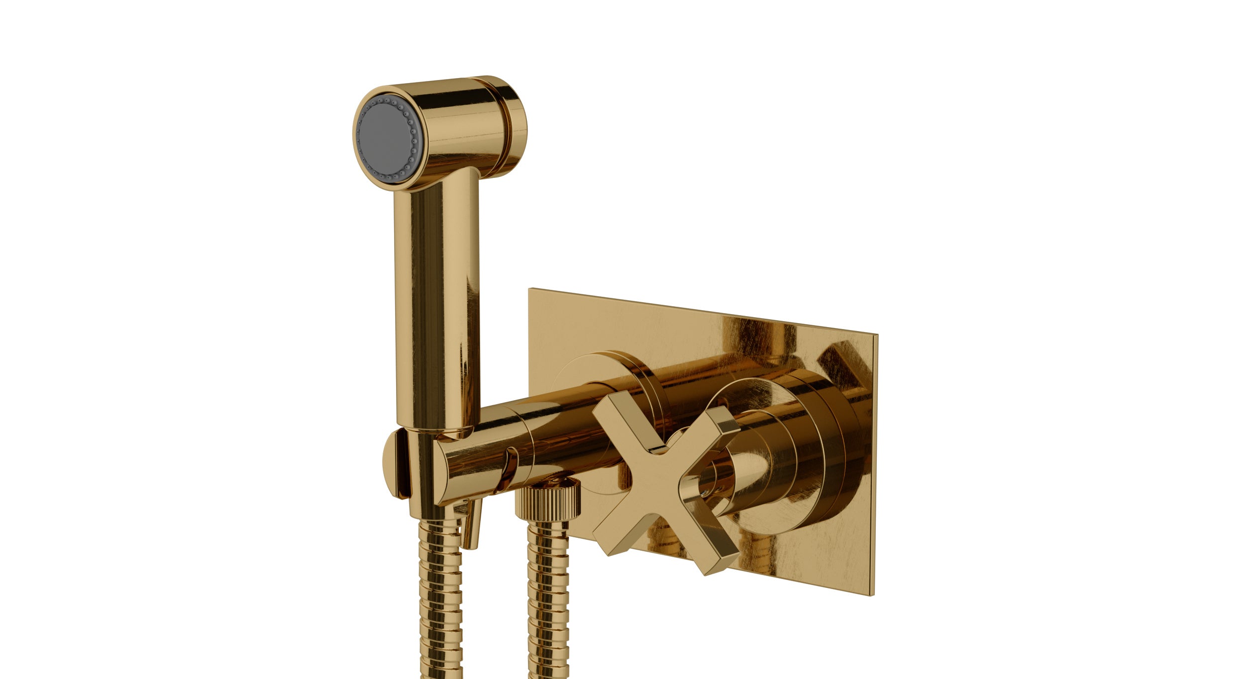 Flatiron One Handle Wall Mount Bidet Trim with Linear Cross Handle in Uncoated Polished Brass