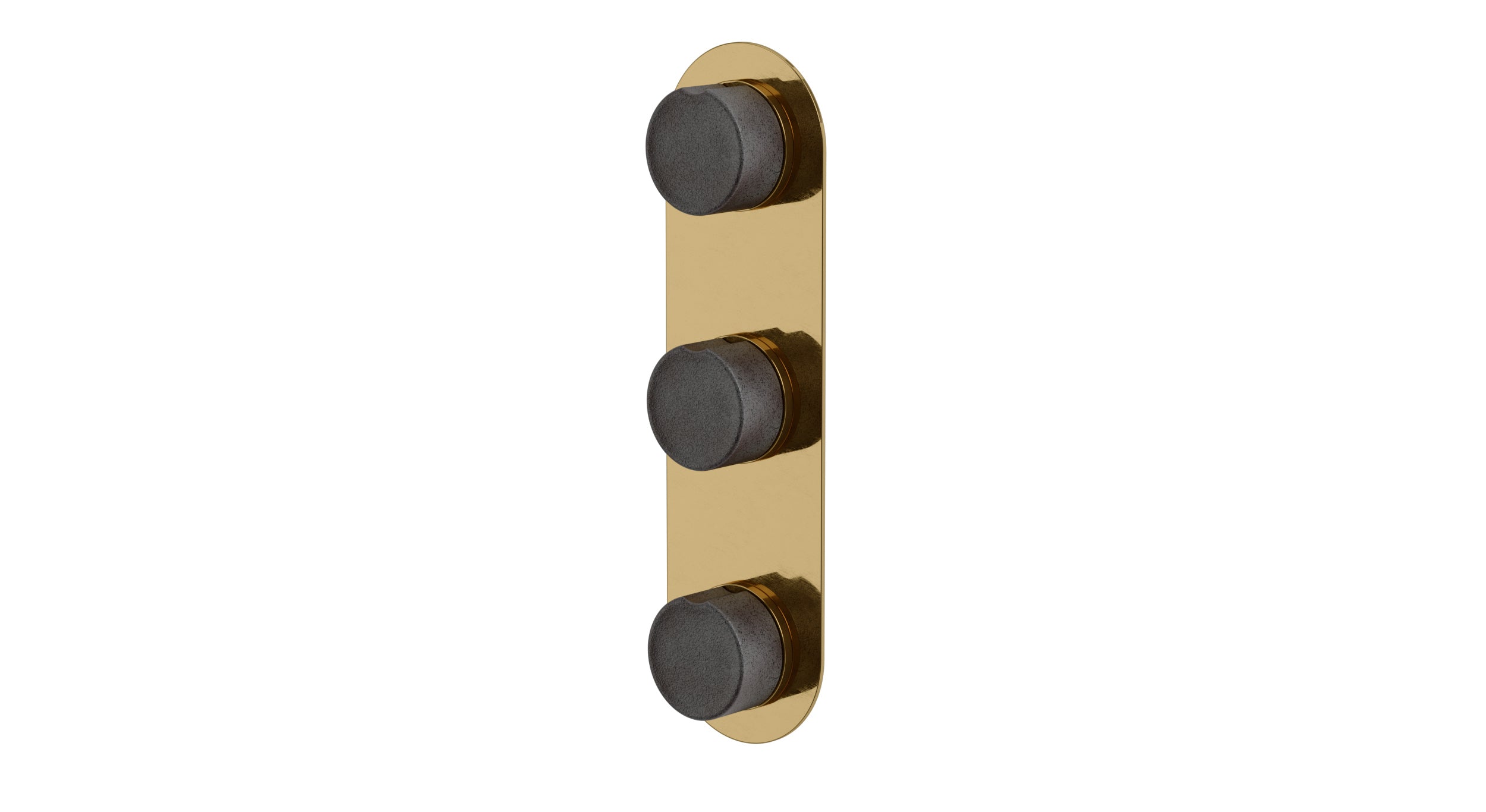 Foundry Three Handle Wall Mount Shower Trim with Groove Ceramic Knob Handles in Uncoated Polished Brass