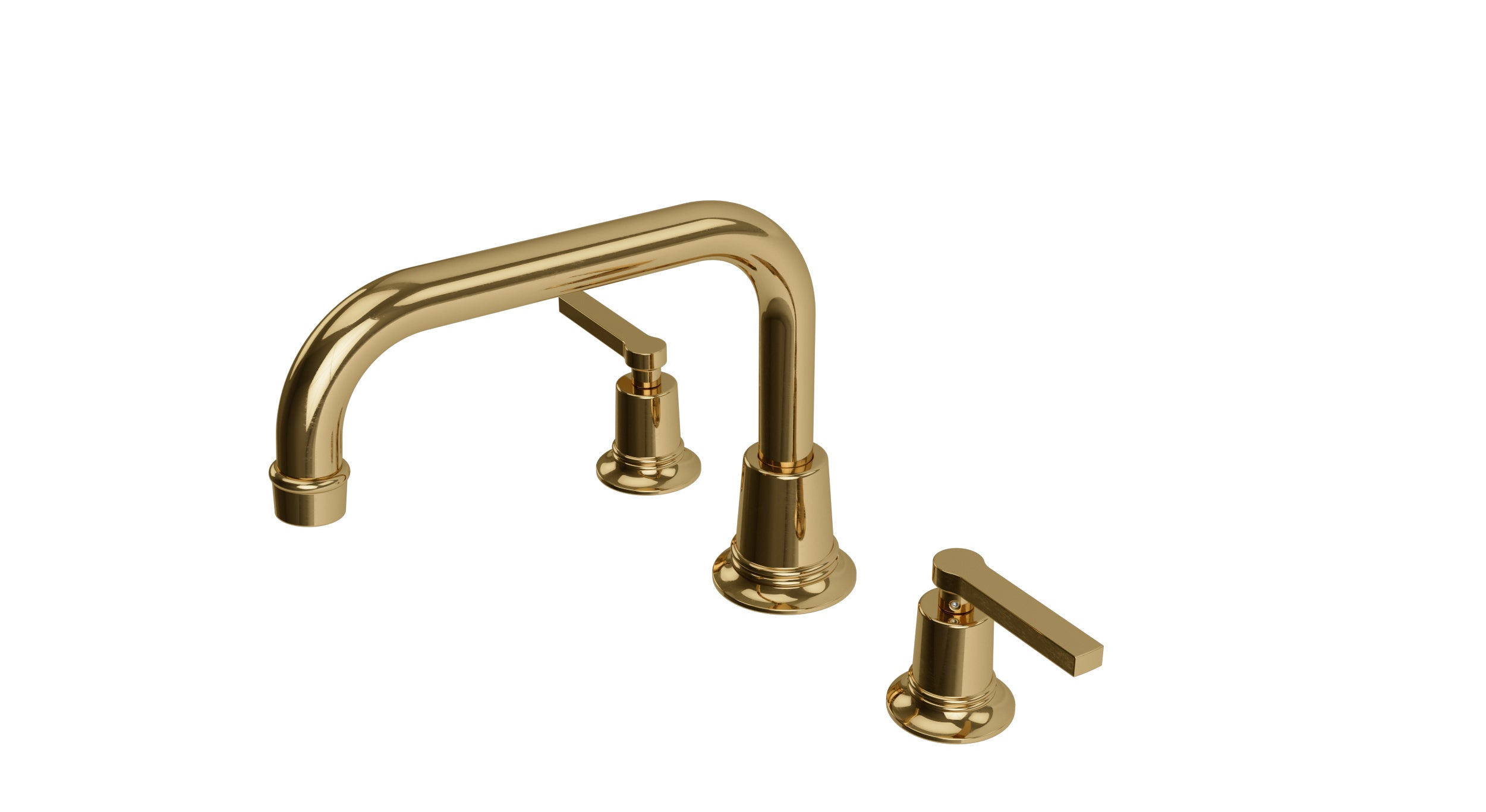 Emerson Two Handle Deck Mount Squaretop Bath Trim with Classic Lever Handles in Uncoated Polished Brass