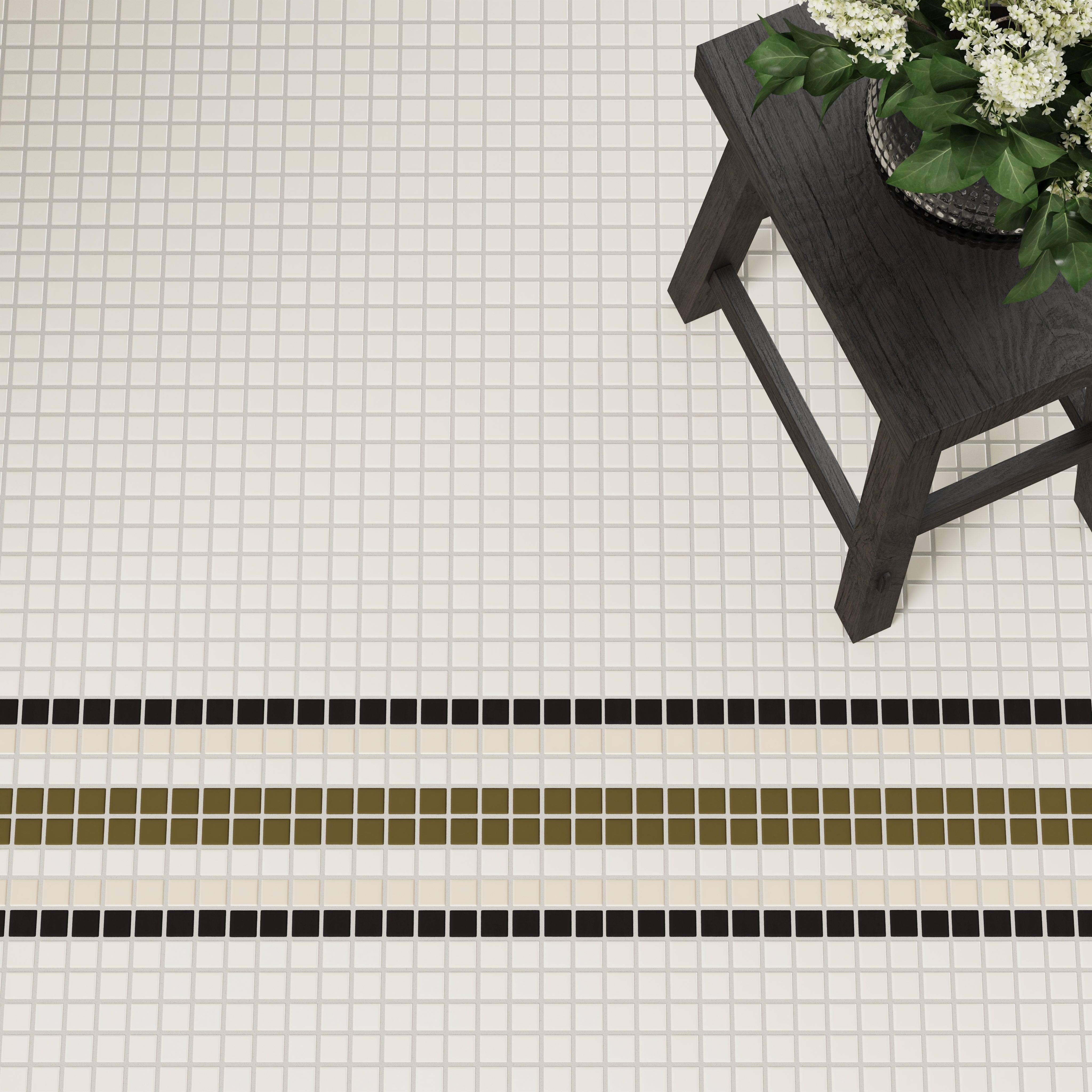 1x1 Tailored Stripe Border Sheeted Original Ceramic Tile in Sable Matte