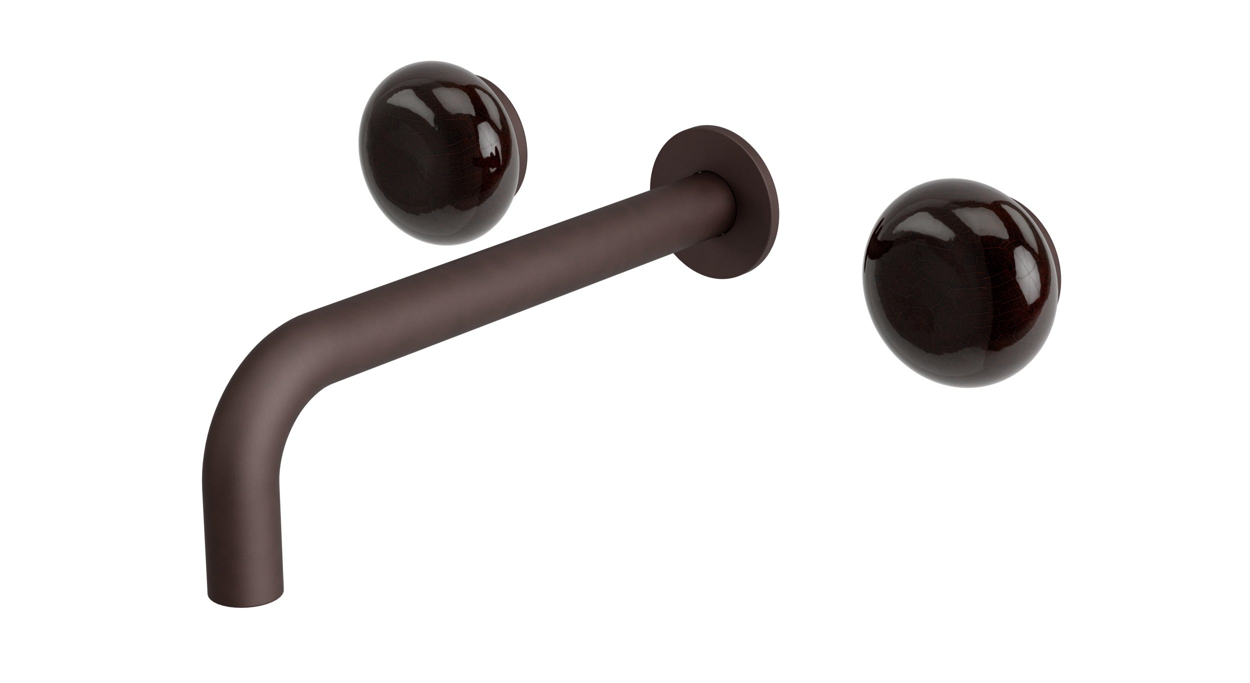 Foundry Two Handle Wall Mount 7.5" Lavatory Faucet with Pebble Ceramic Knob Handles in Architectural Copper