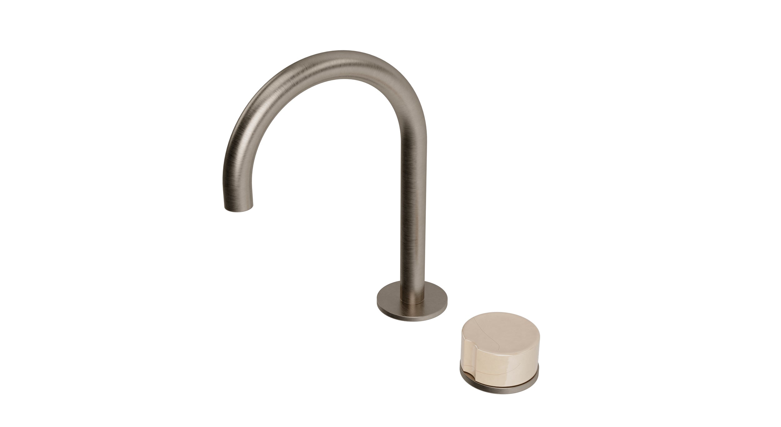 Foundry One Handle Deck Mount Gooseneck Lavatory Faucet with Groove Ceramic Knob Handle in Antique Nickel