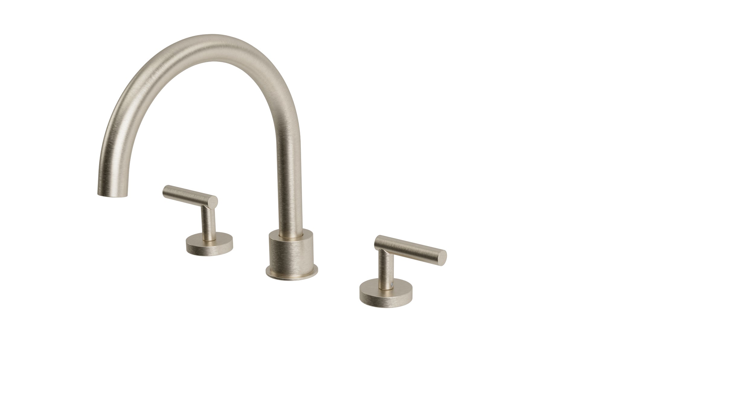 Contour Two Handle Deck Mount Gooseneck Bath Trim with Soft Lever Handles in Satin Nickel
