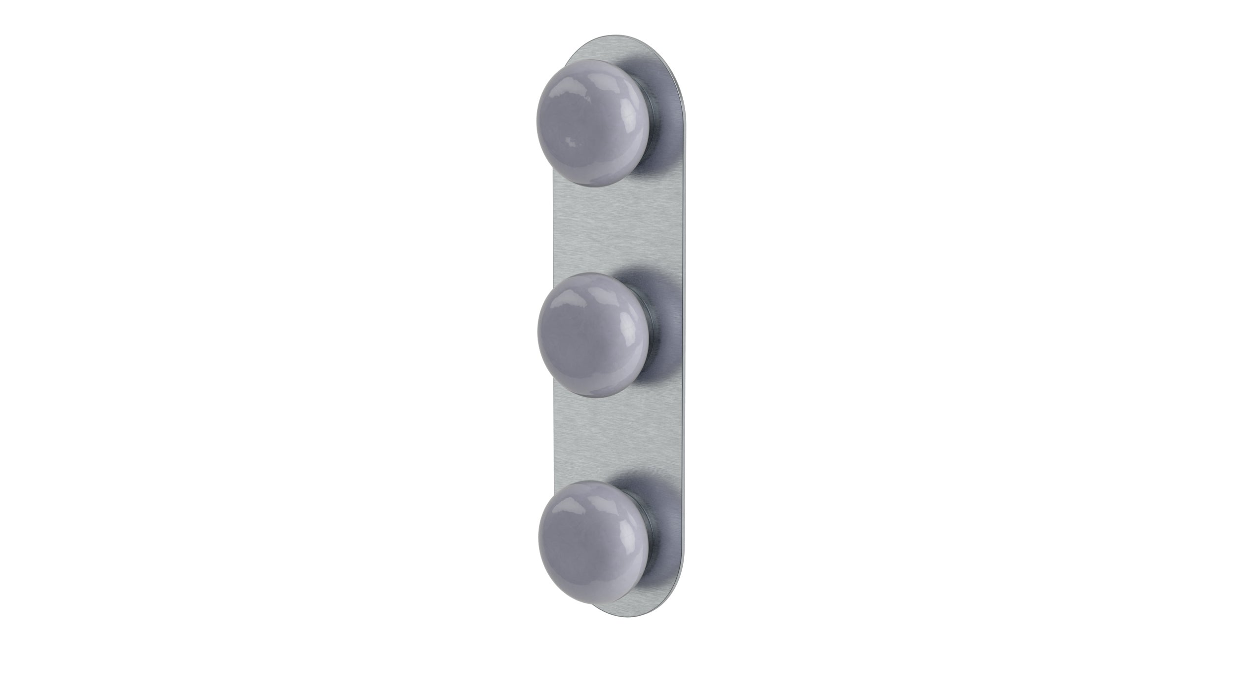 Foundry Three Handle Wall Mount Shower Trim with Pebble Ceramic Knob Handles in Satin Chrome
