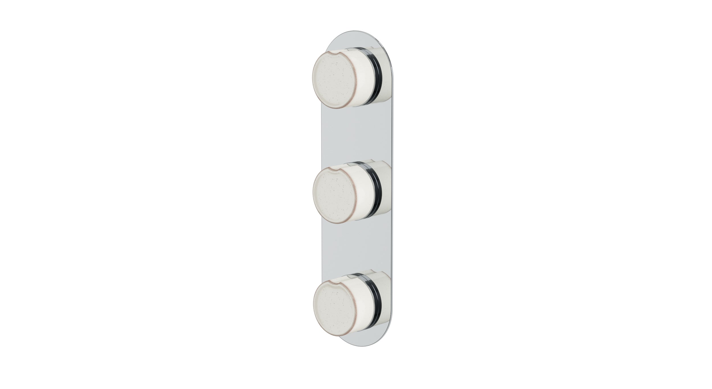 Foundry Three Handle Wall Mount Shower Trim with Groove Ceramic Knob Handles in Polished Chrome