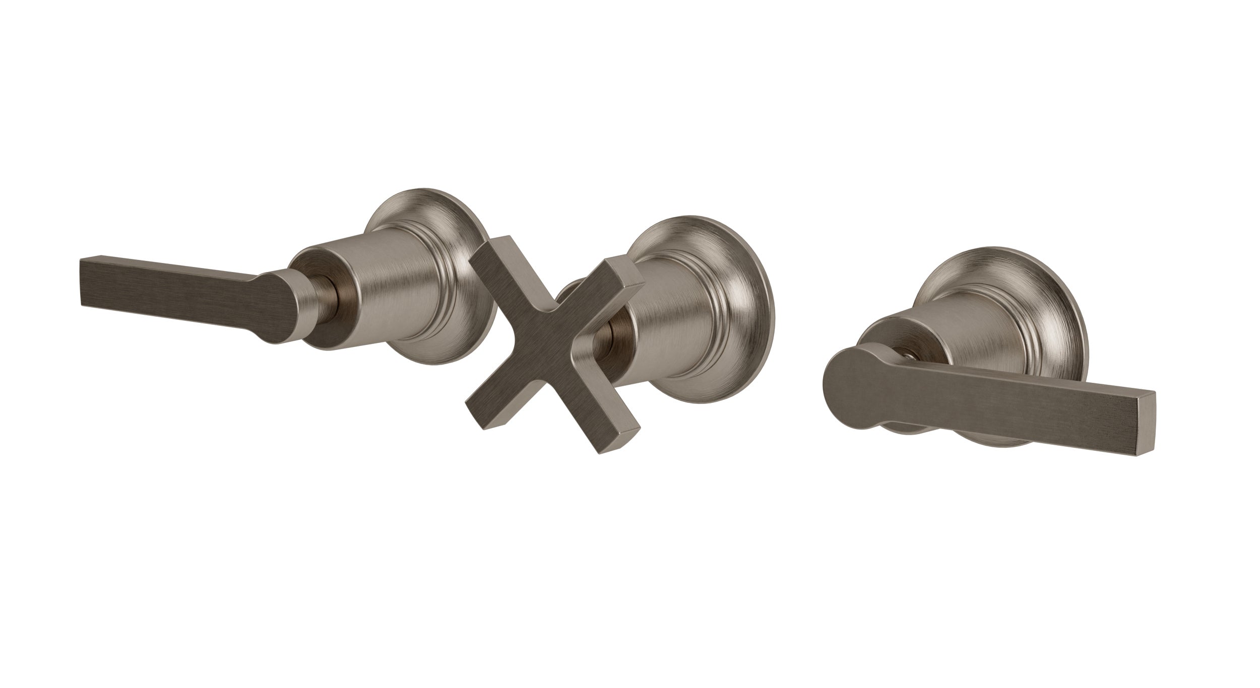 Emerson Three Handle Wall Mount Bath Trim with Diverter/Volume Control and Classic Cross/Classic Lever Handles in Antique Nickel