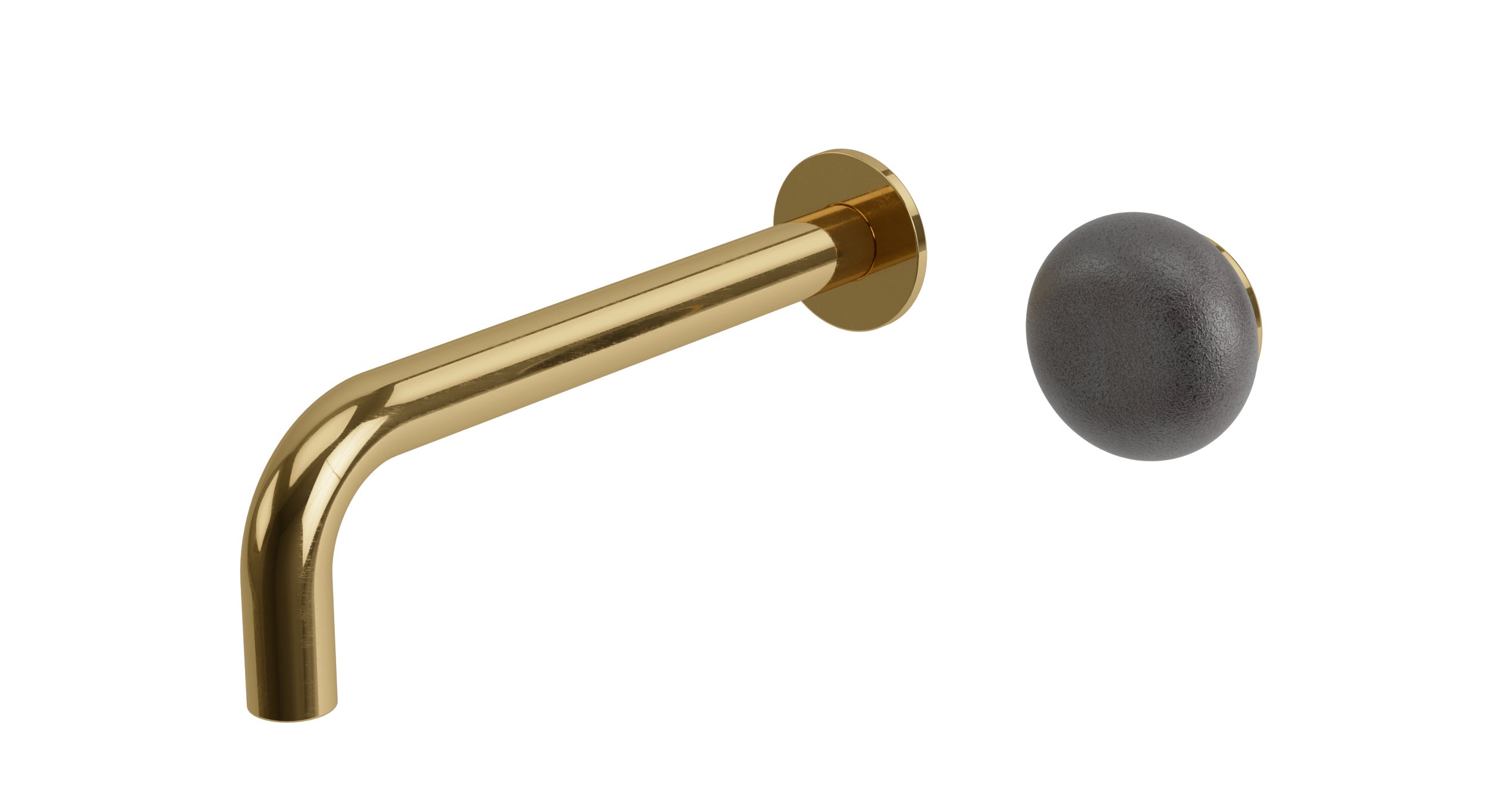 Foundry One Handle Wall Mount 7.5" Lavatory Faucet with Pebble Ceramic Knob Handle in Uncoated Polished Brass