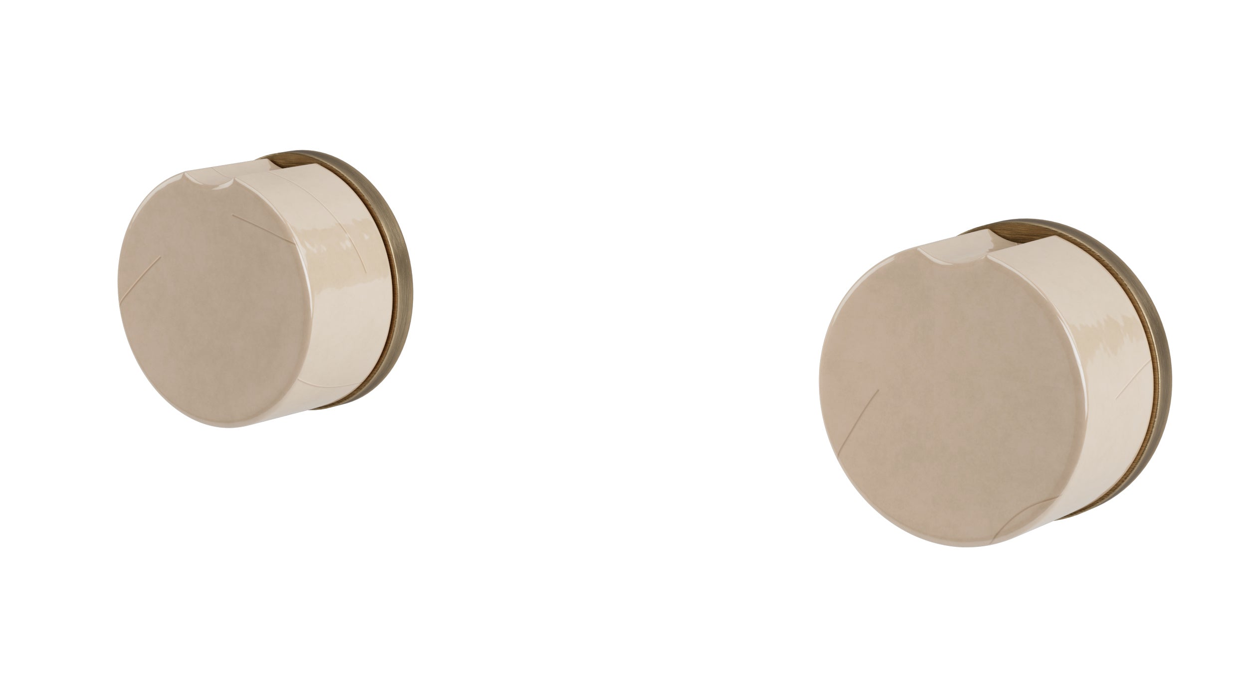 Foundry Two Handle Wall Mount Bath Trim with Groove Ceramic Knob Handles in Antique Brass