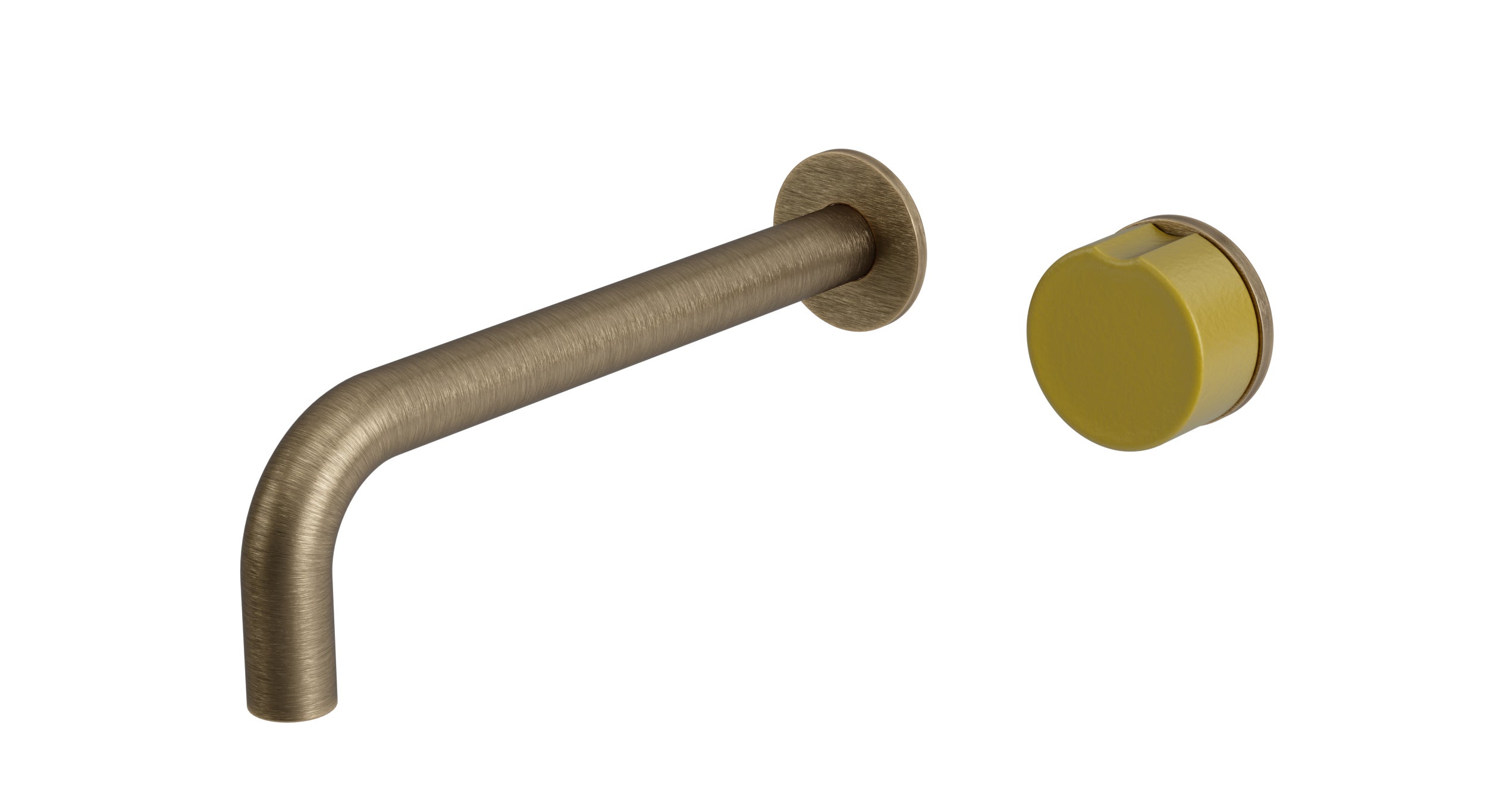 Foundry One Handle Wall Mount 7.5" Lavatory Faucet with Groove Ceramic Knob Handle in Antique Brass