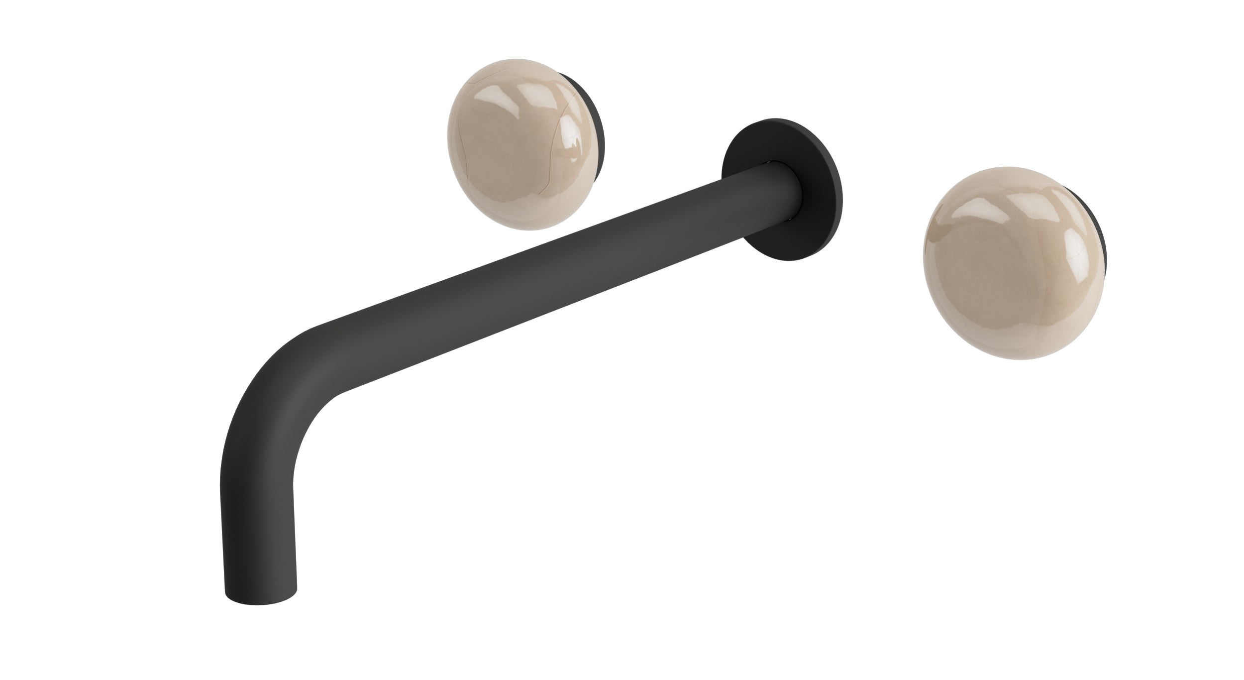 Foundry Two Handle Wall Mount 10" Lavatory Faucet with Pebble Ceramic Knob Handles in Matte Black