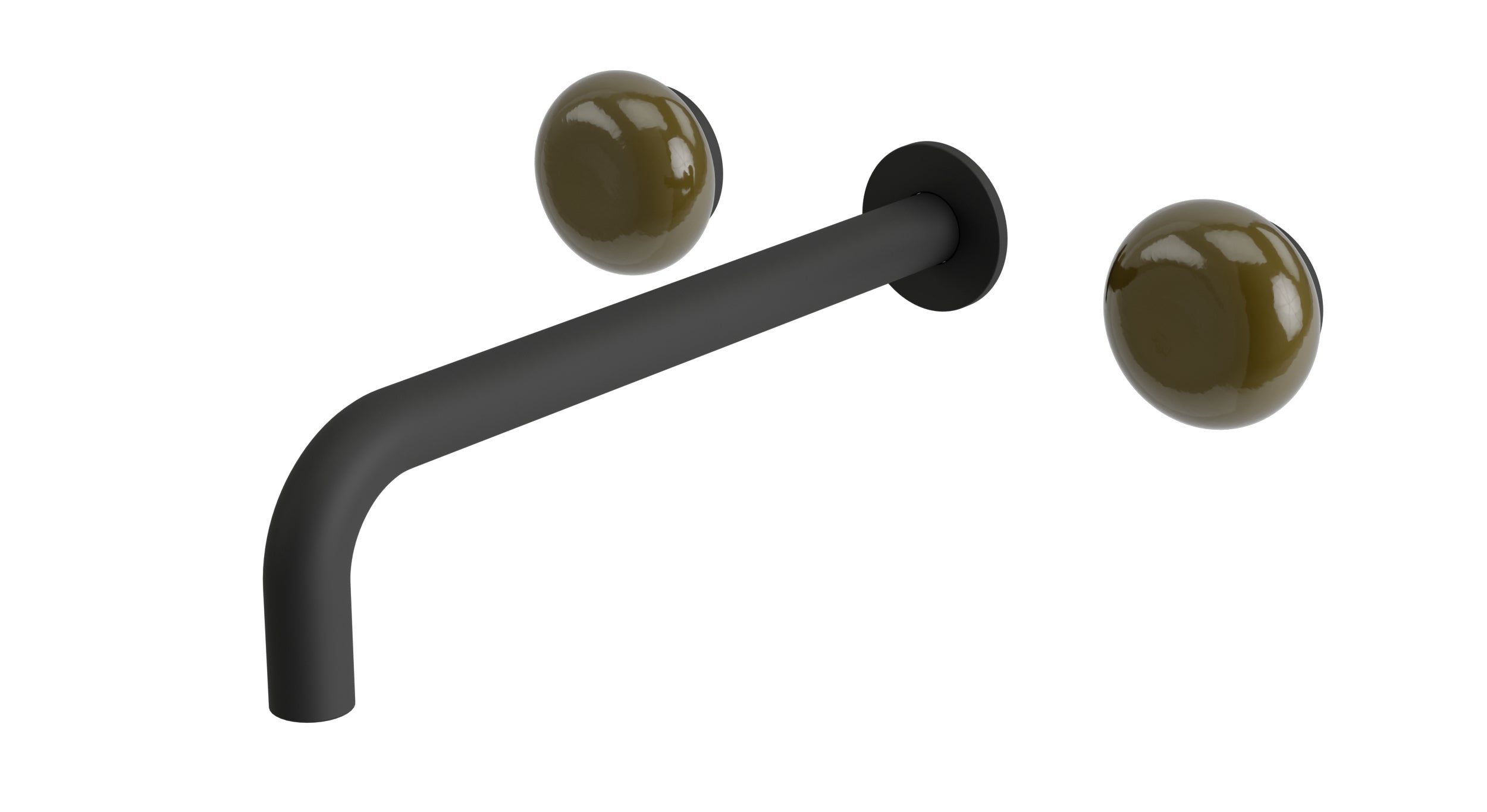 Foundry Two Handle Wall Mount 10" Lavatory Faucet with Pebble Ceramic Knob Handles in Matte Black