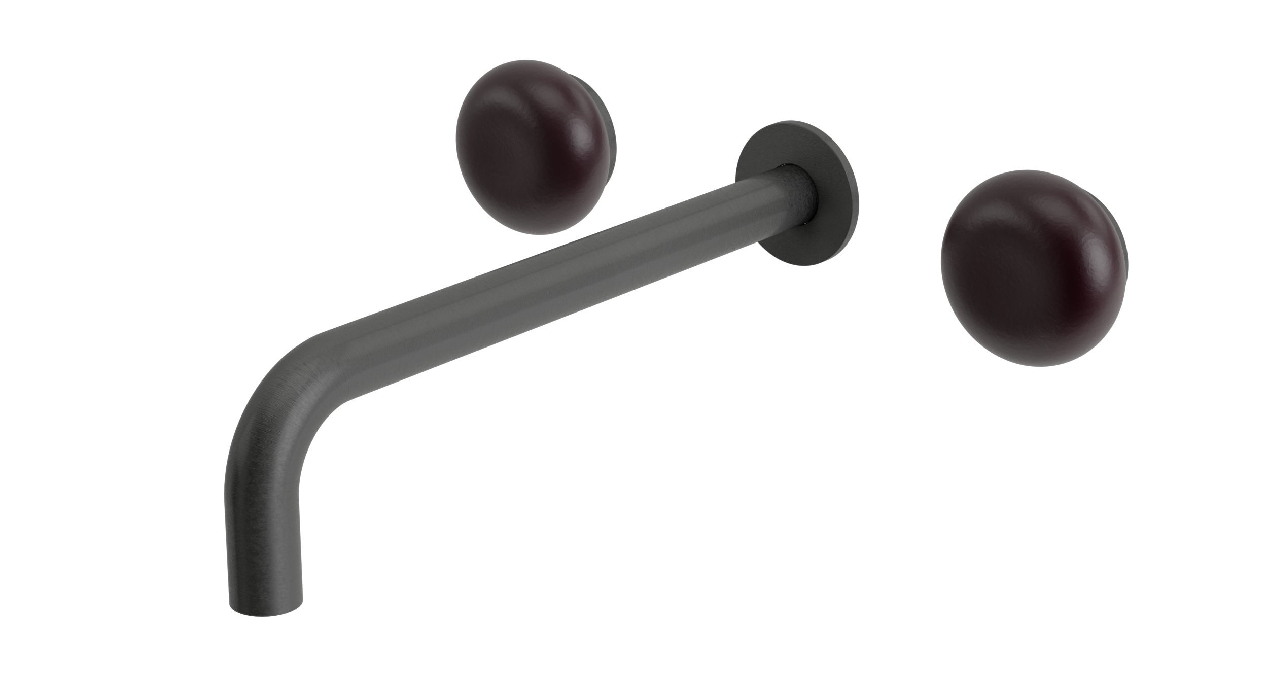 Foundry Two Handle Wall Mount 10" Lavatory Faucet with Pebble Ceramic Knob Handles in Blackened Nickel