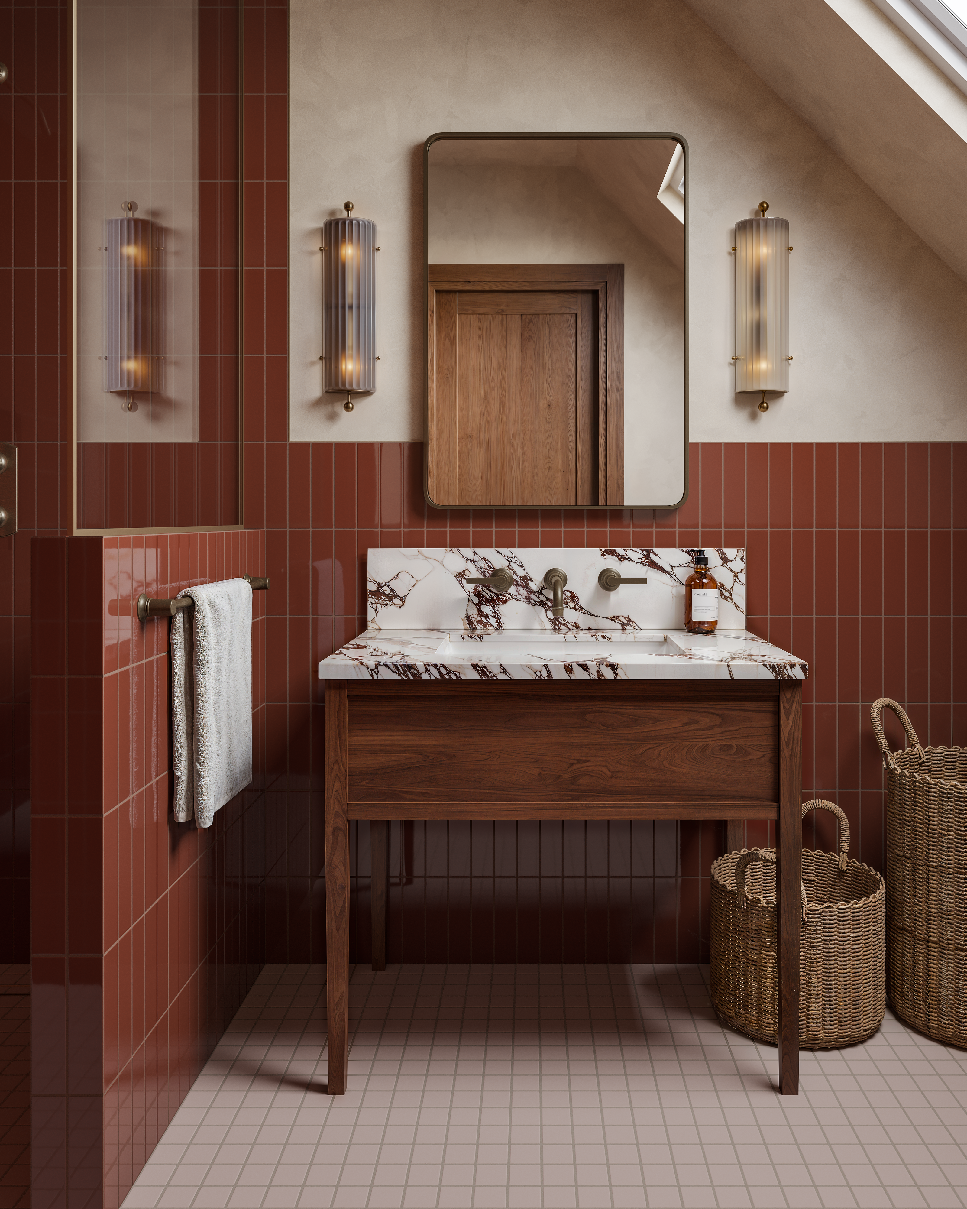 2x8 Natural Press Ceramic Tile in Red Iron Oxide Gloss
