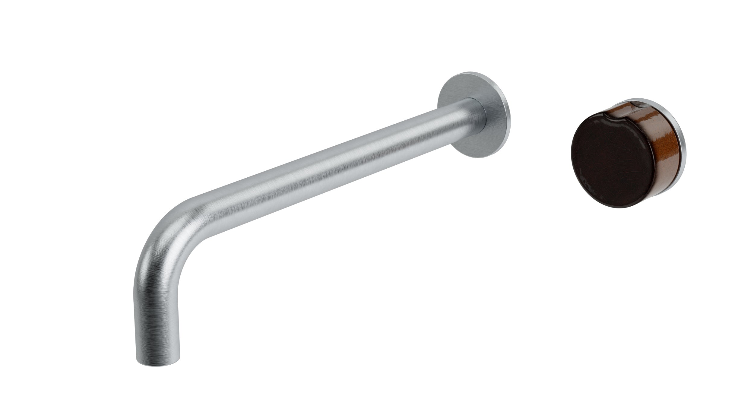 Foundry One Handle Wall Mount 10" Lavatory Faucet with Groove Ceramic Knob Handle in Satin Chrome