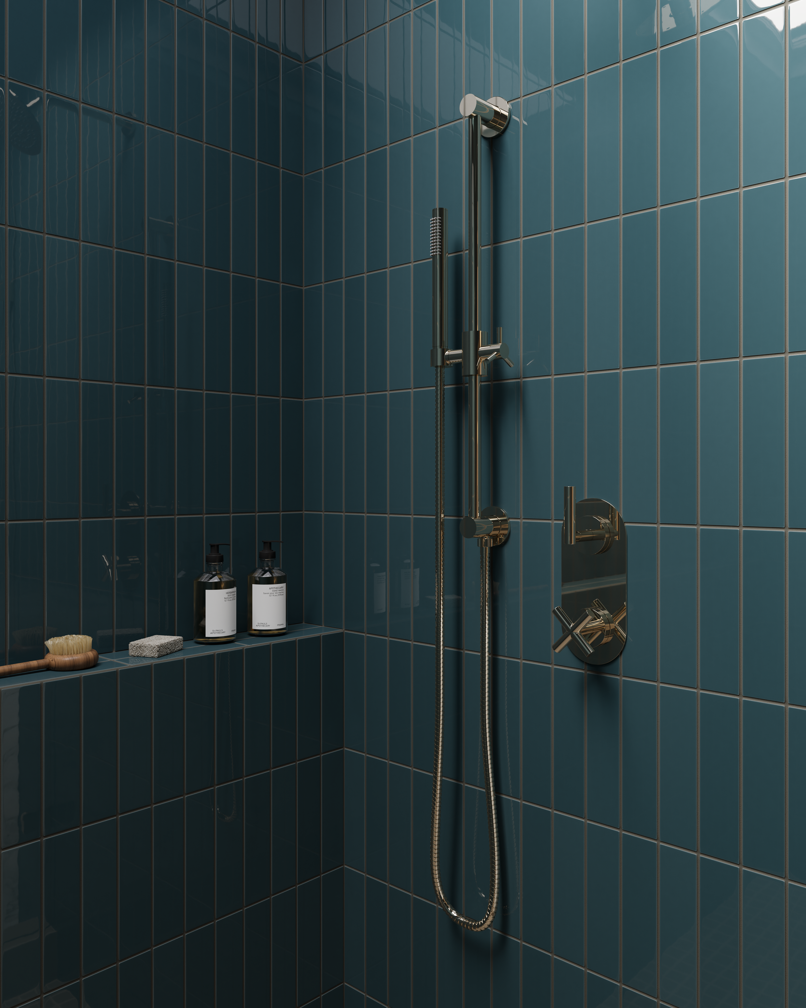 Contour Two Handle Wall Mount Shower Trim with Soft Cross/Soft Lever Handles in Polished Nickel