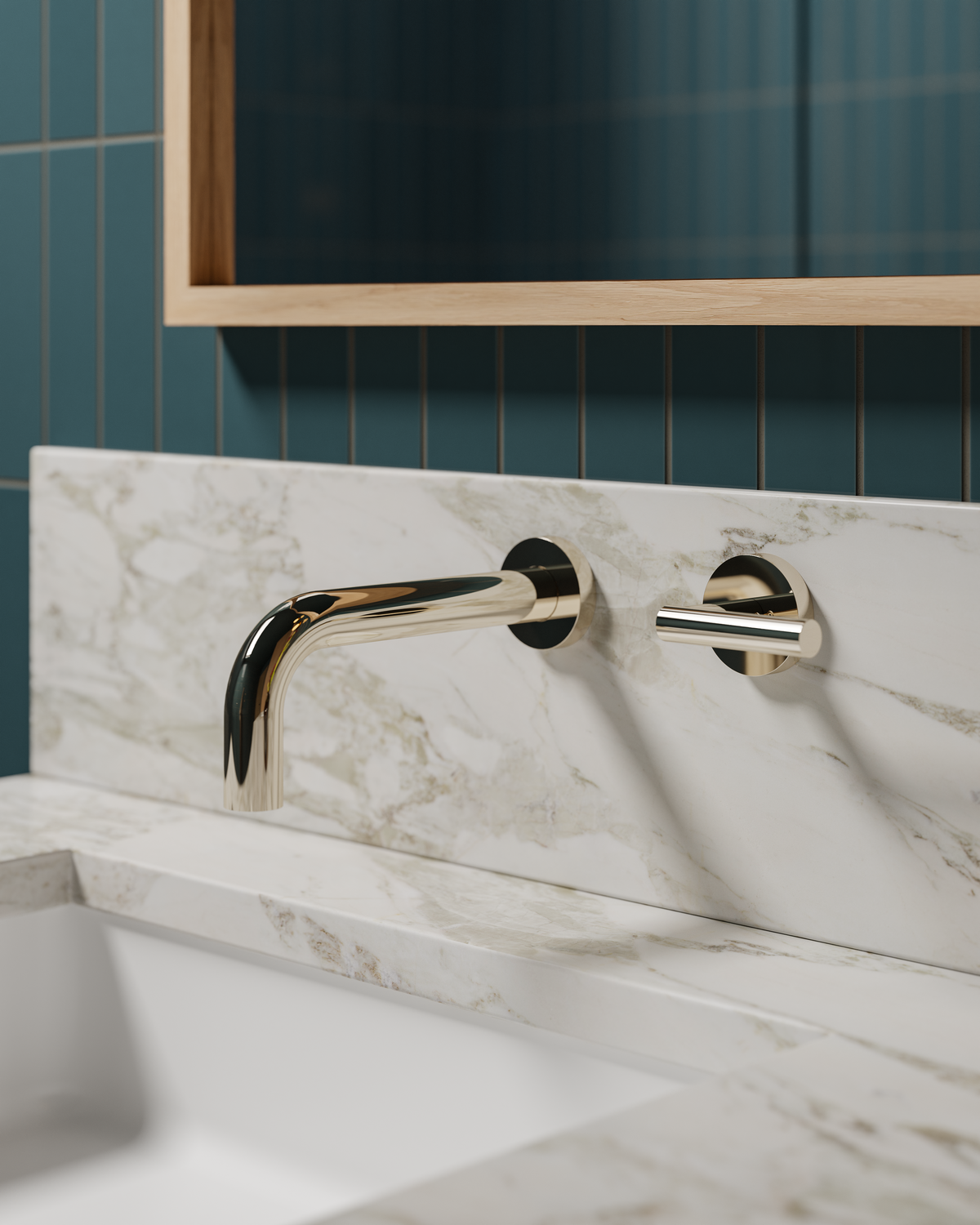 Contour One Handle Wall Mount 7.5" Lavatory Faucet with Soft Lever Handle in Polished Nickel