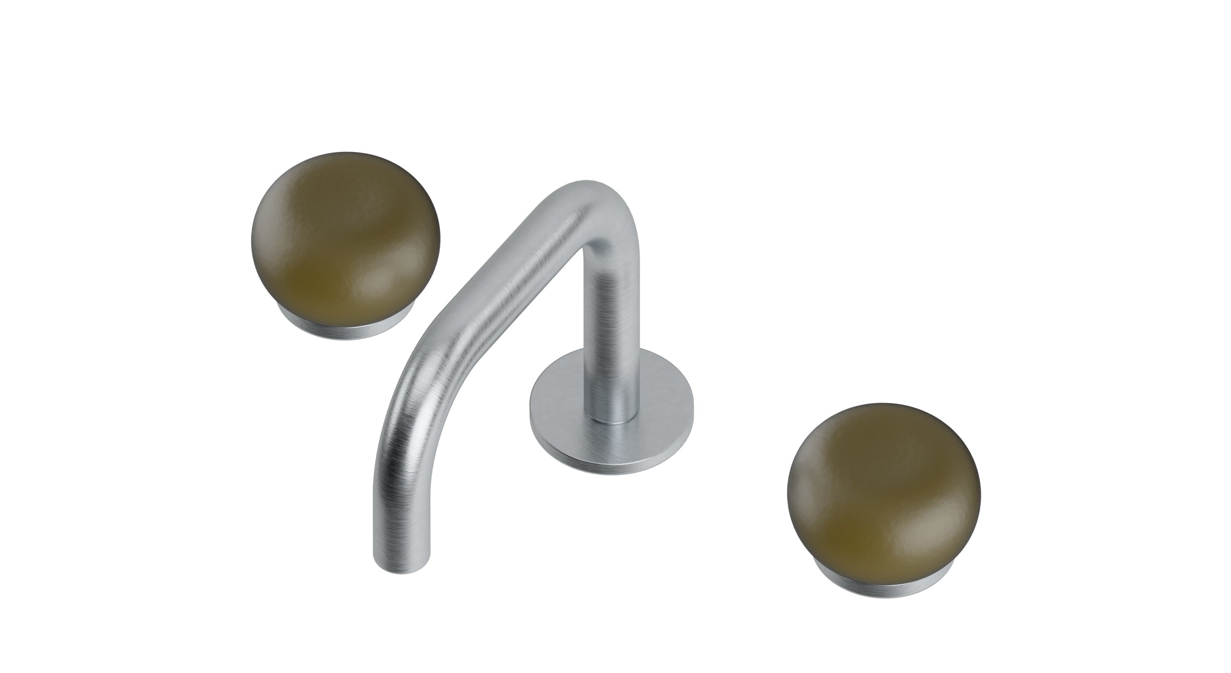 Foundry Two Handle Deck Mount Squaretop Lavatory Faucet with Pebble Ceramic Knob Handles in Satin Chrome