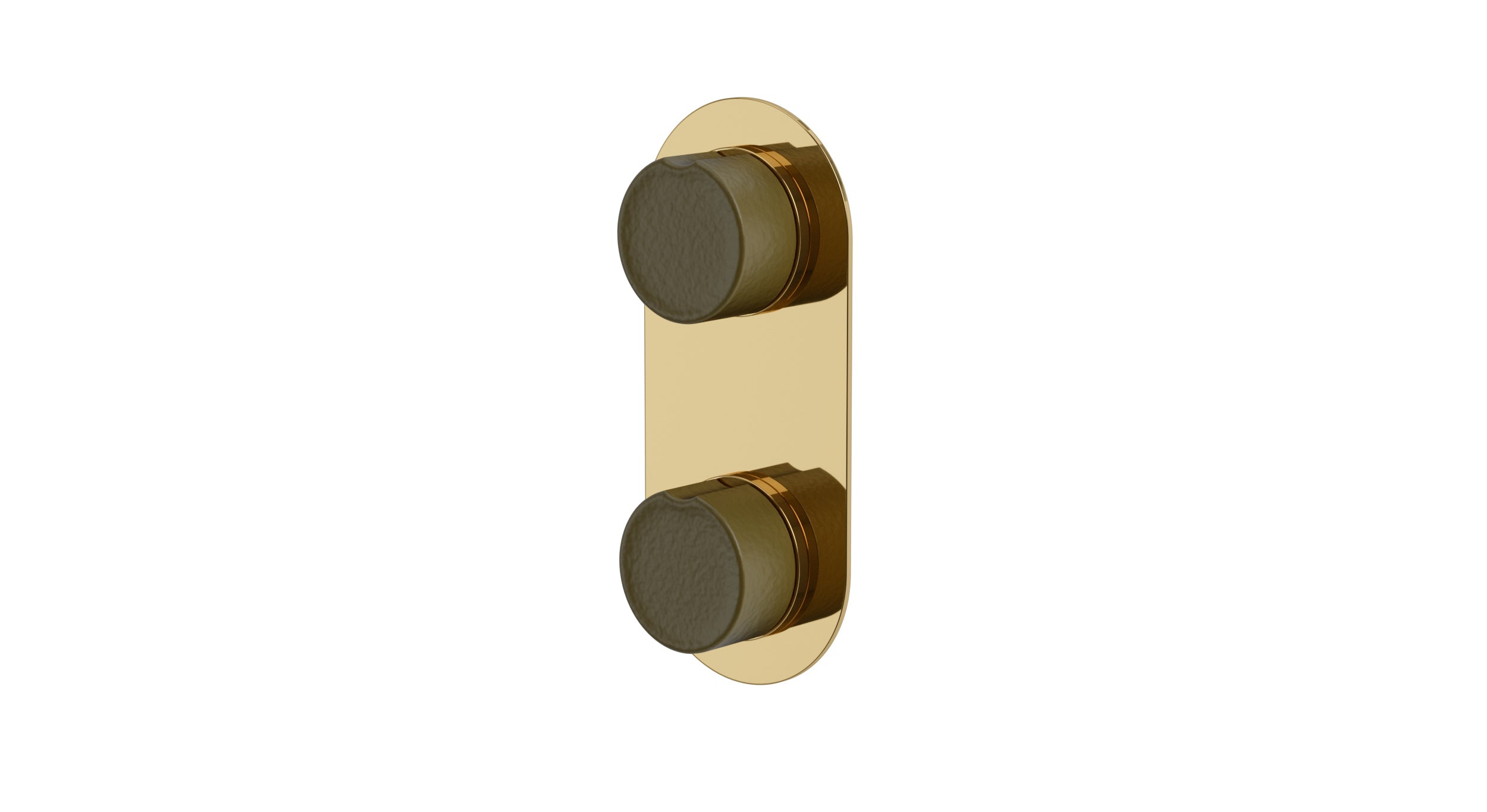 Foundry Two Handle Wall Mount Shower Trim with Groove Ceramic Knob Handles in Polished Brass