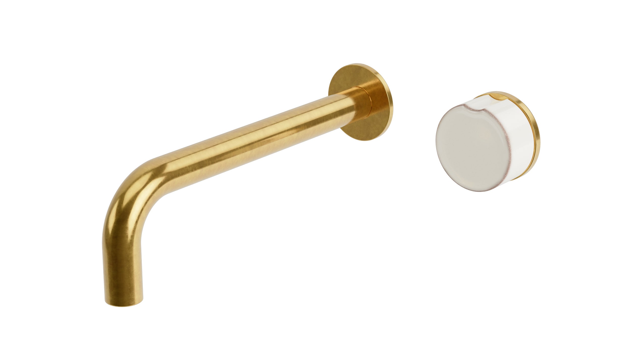 Foundry One Handle Wall Mount 7.5" Lavatory Faucet with Groove Ceramic Knob Handle in French Brass