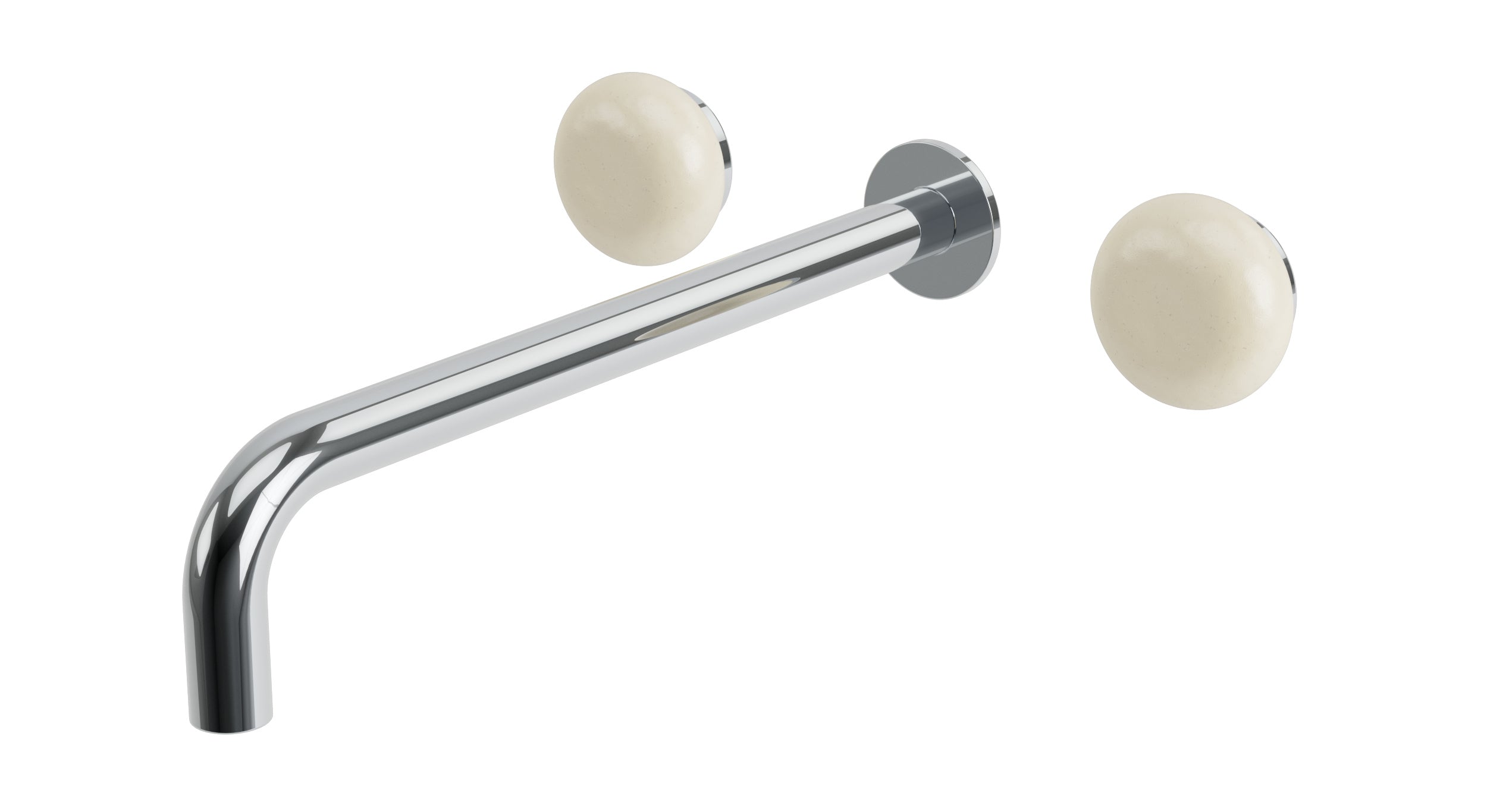 Foundry Two Handle Wall Mount 12" Lavatory Faucet with Pebble Ceramic Knob Handles in Polished Chrome