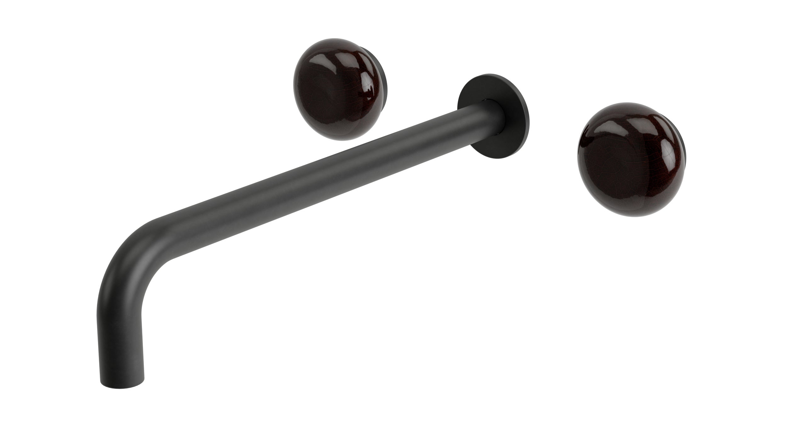 Foundry Two Handle Wall Mount 12" Lavatory Faucet with Pebble Ceramic Knob Handles in Oil Rubbed Bronze