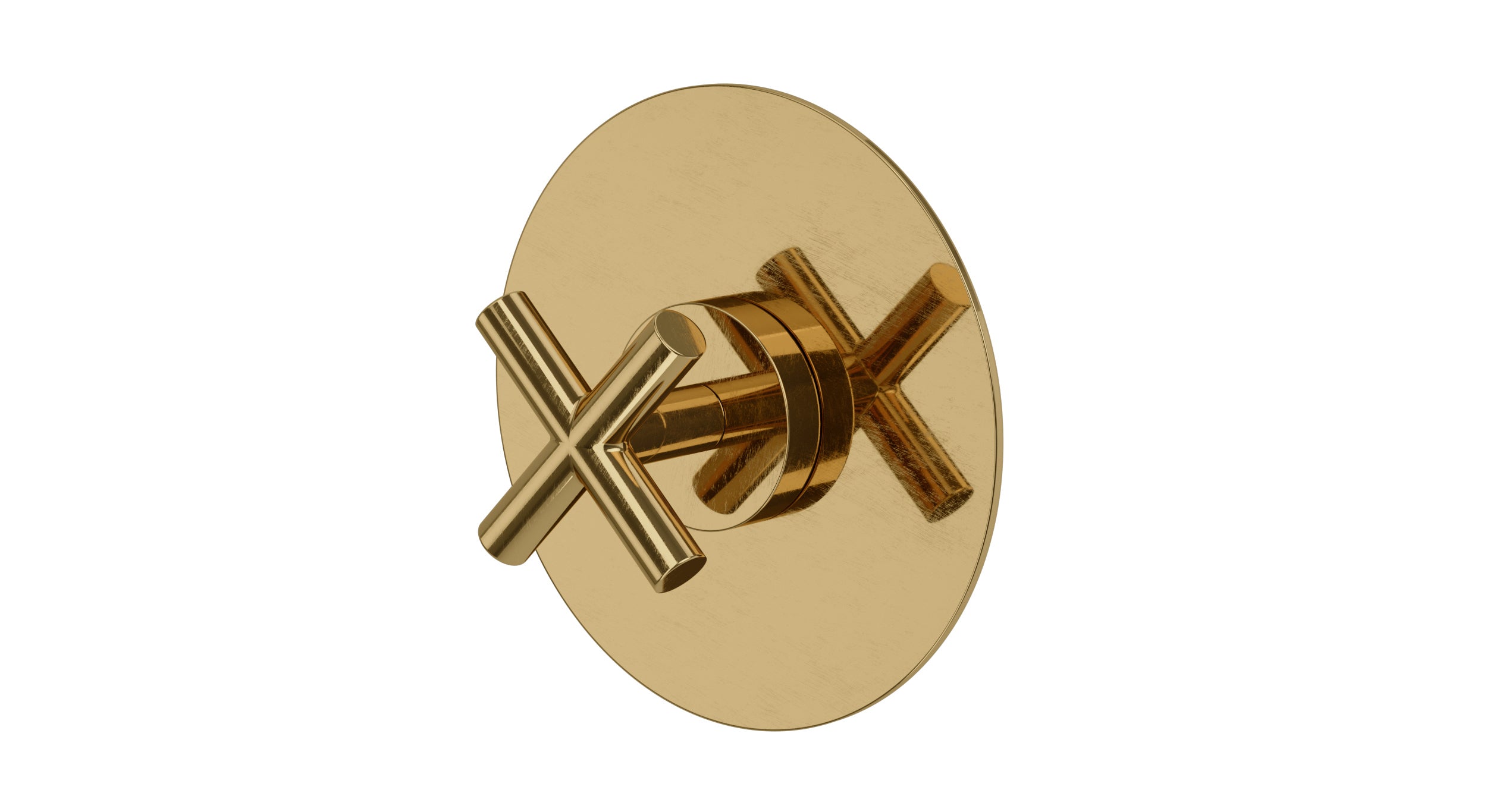 Contour One Handle Wall Mount Shower Trim with Soft Cross Handle in Uncoated Polished Brass