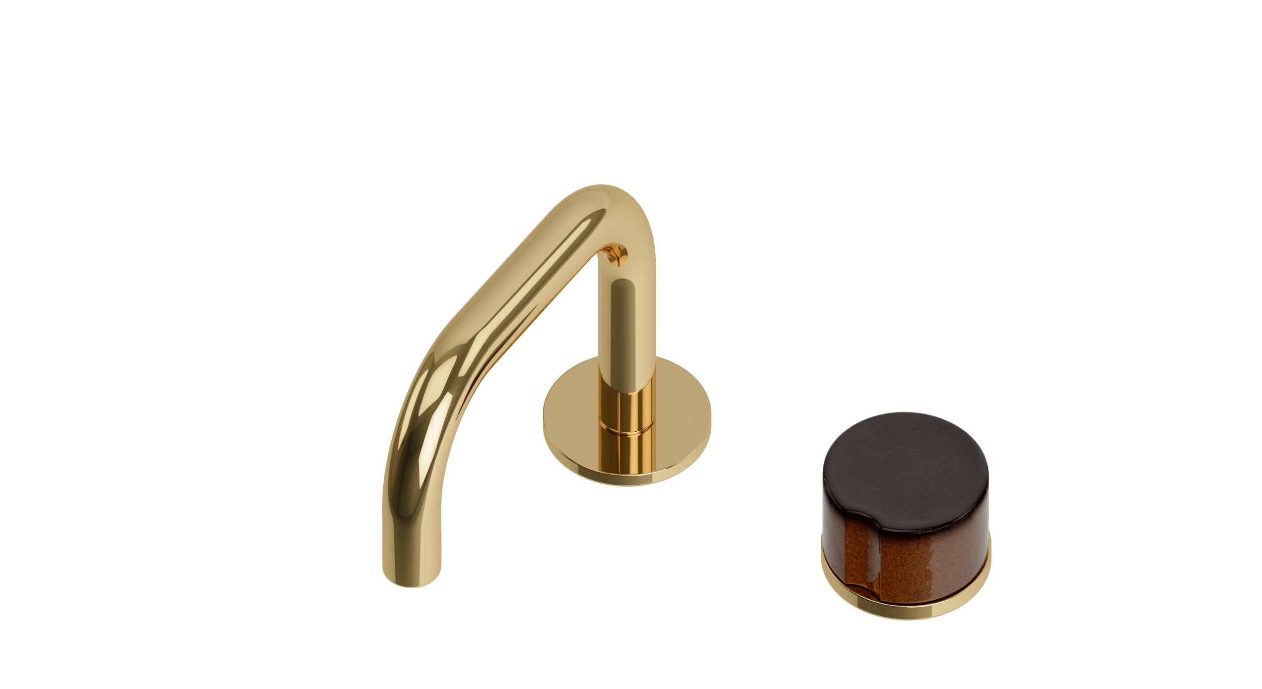 Foundry One Handle Deck Mount Squaretop Lavatory Faucet with Groove Ceramic Knob Handle in Polished Brass