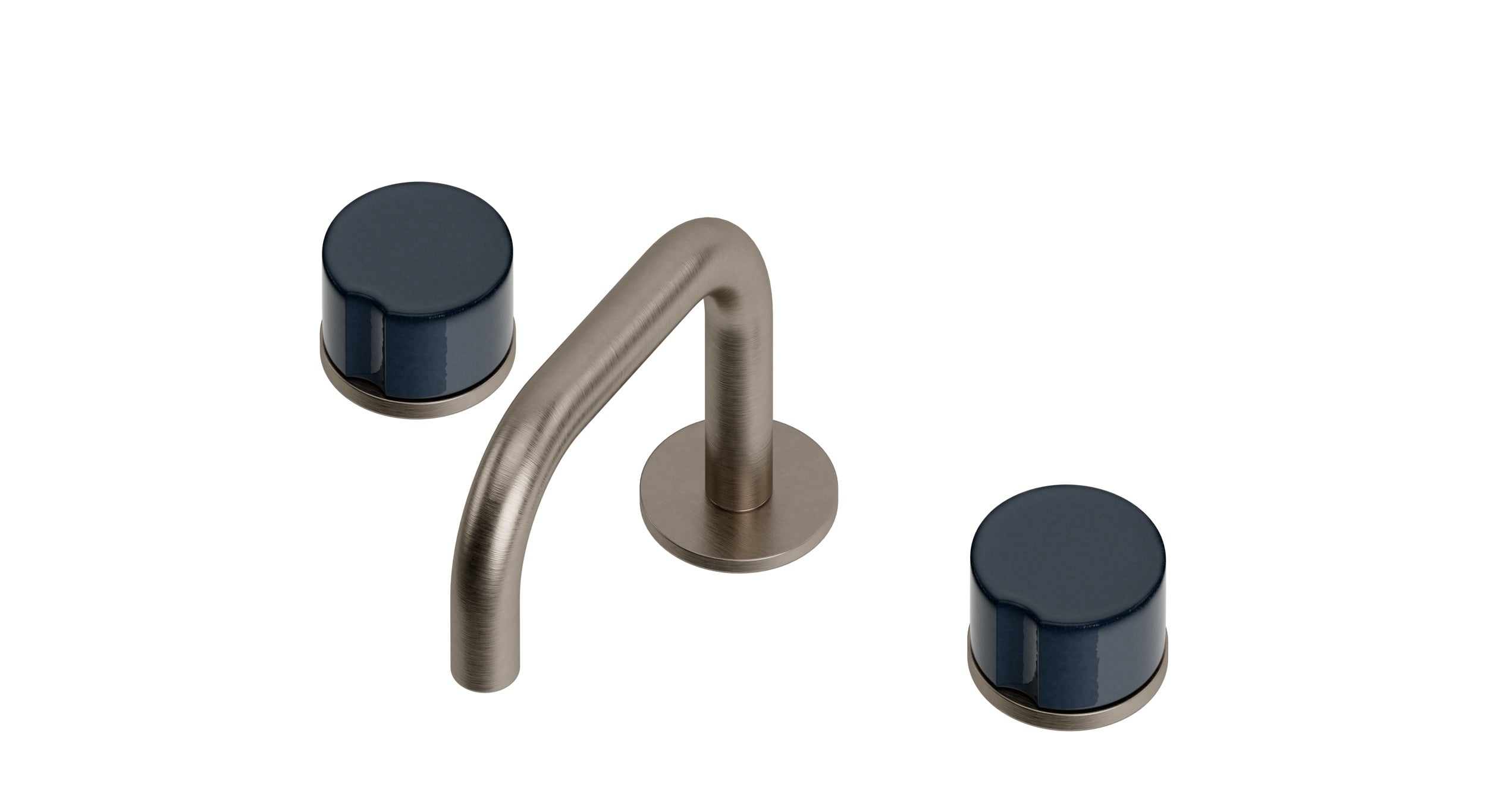 Foundry Two Handle Deck Mount Squaretop Lavatory Faucet with Groove Ceramic Knob Handles in Antique Nickel