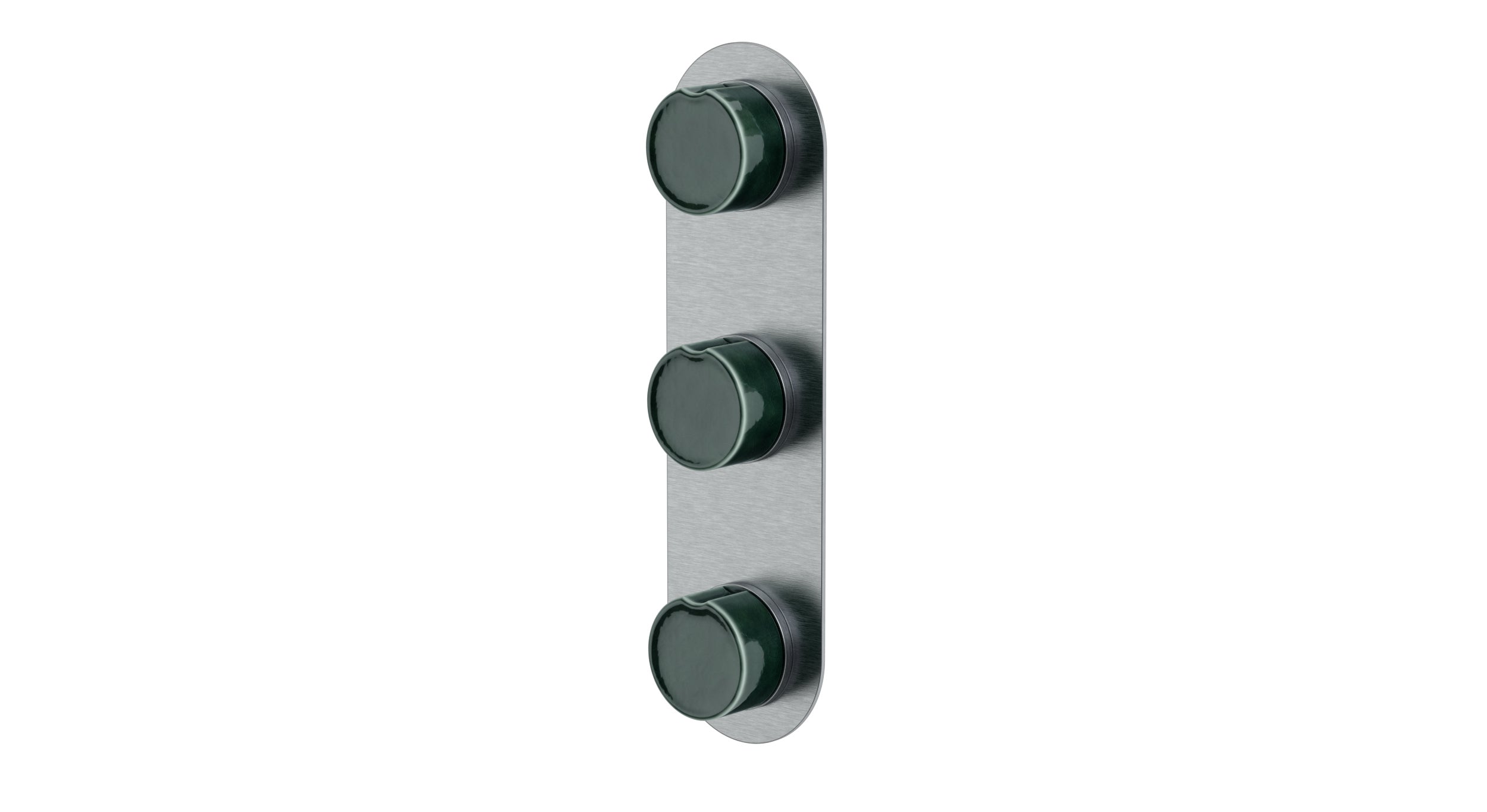 Foundry Three Handle Wall Mount Shower Trim with Groove Ceramic Knob Handles in Satin Chrome