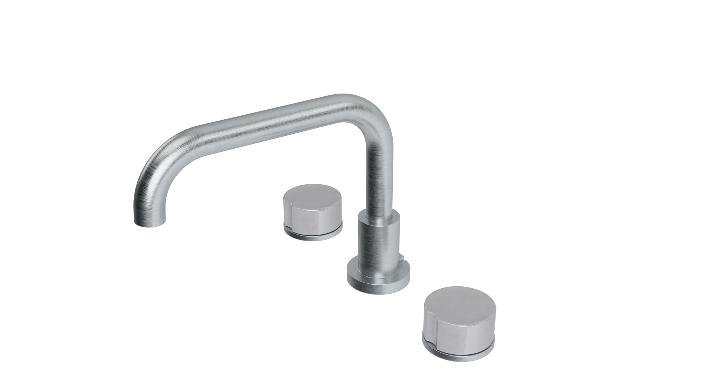 Foundry Two Handle Deck Mount Squaretop Bath Trim with Groove Ceramic Knob Handles in Satin Chrome