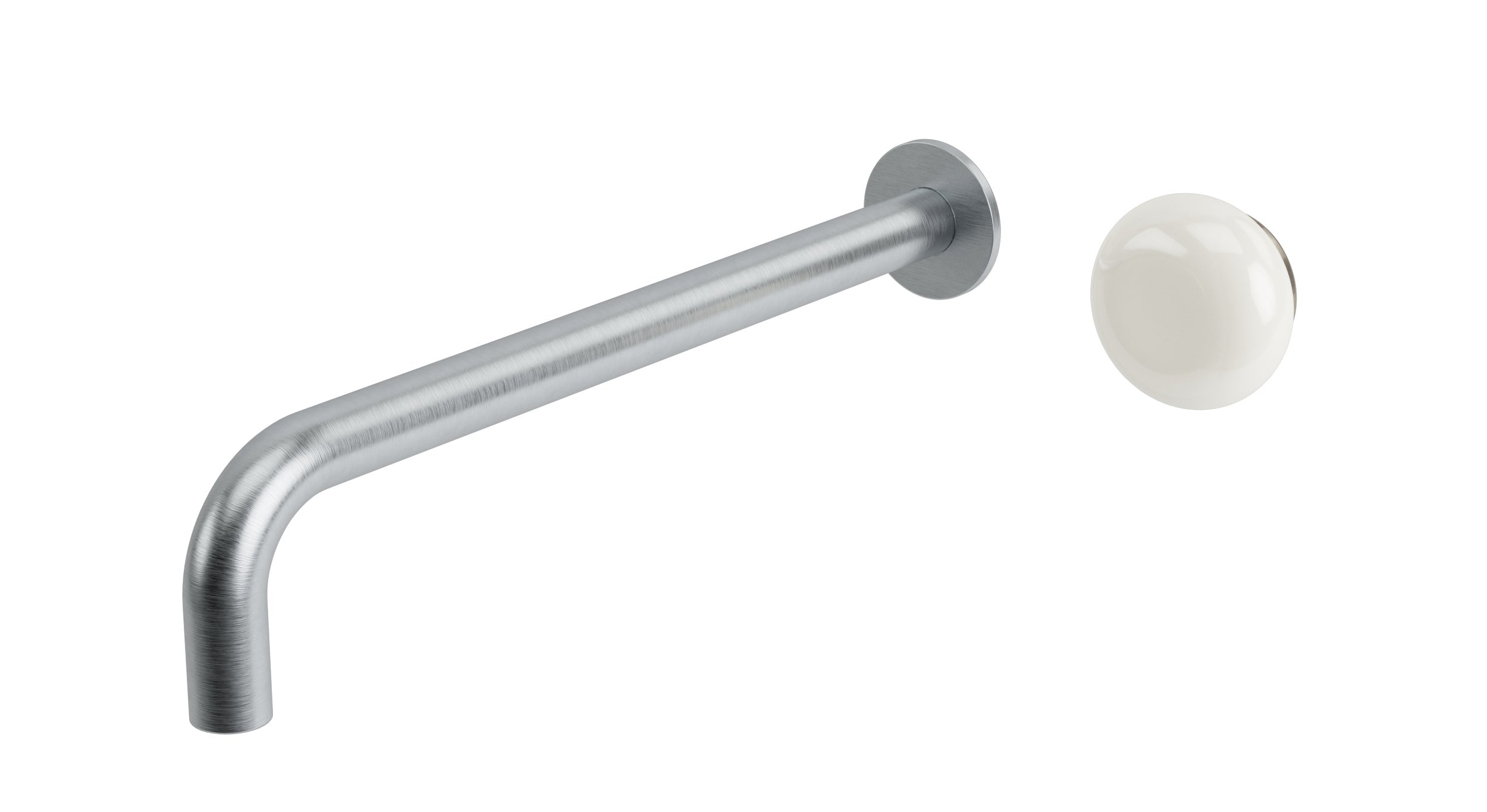 Foundry One Handle Wall Mount 12" Lavatory Faucet with Pebble Ceramic Knob Handle in Satin Chrome