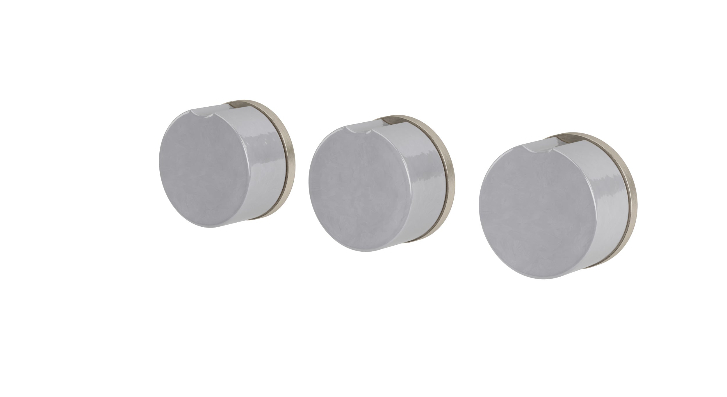 Foundry Three Handle Wall Mount Bath Trim with Diverter/Volume Control and Groove Ceramic Knob Handles in Satin Nickel