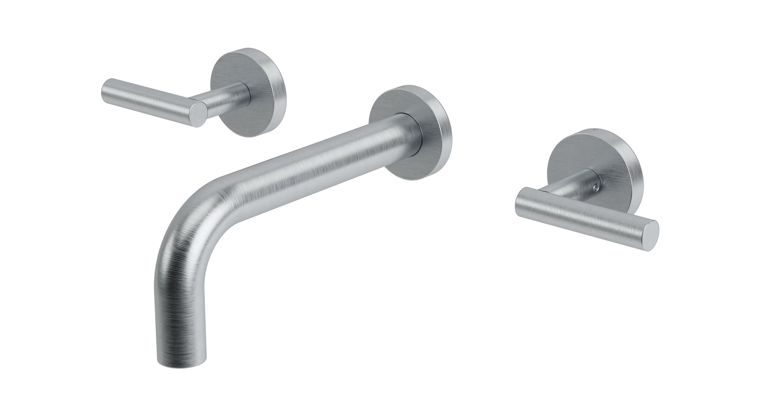 Contour Two Handle Wall Mount 7.5" Lavatory Faucet with Soft Lever Handles in Satin Chrome