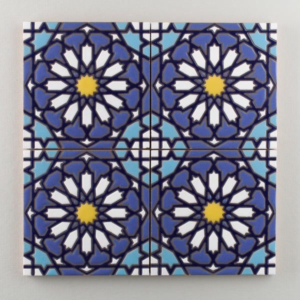 6x6 Handpainted Tile Moorish Knot in Cool Motif