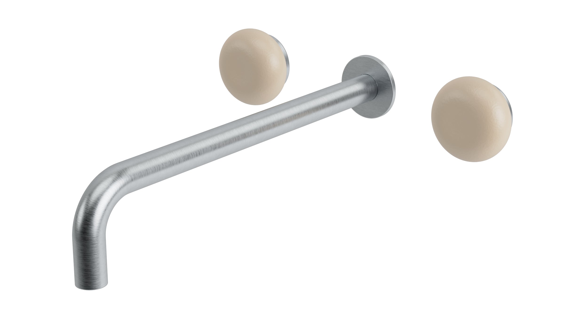 Foundry Two Handle Wall Mount 12" Lavatory Faucet with Pebble Ceramic Knob Handles in Satin Chrome
