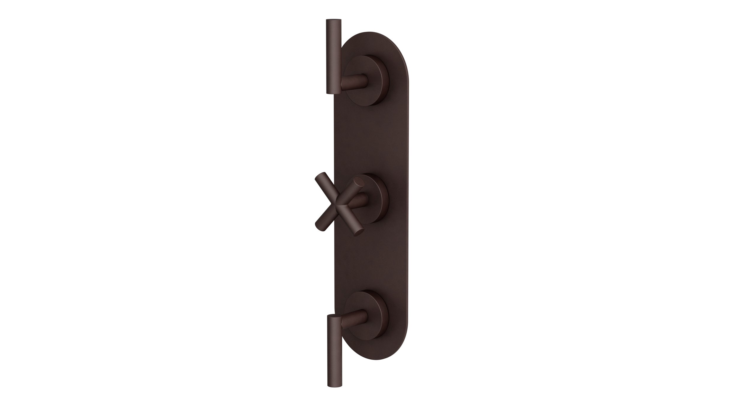 Contour Three Handle Wall Mount Shower Trim with Soft Cross/Soft Lever Handles in Architectural Copper