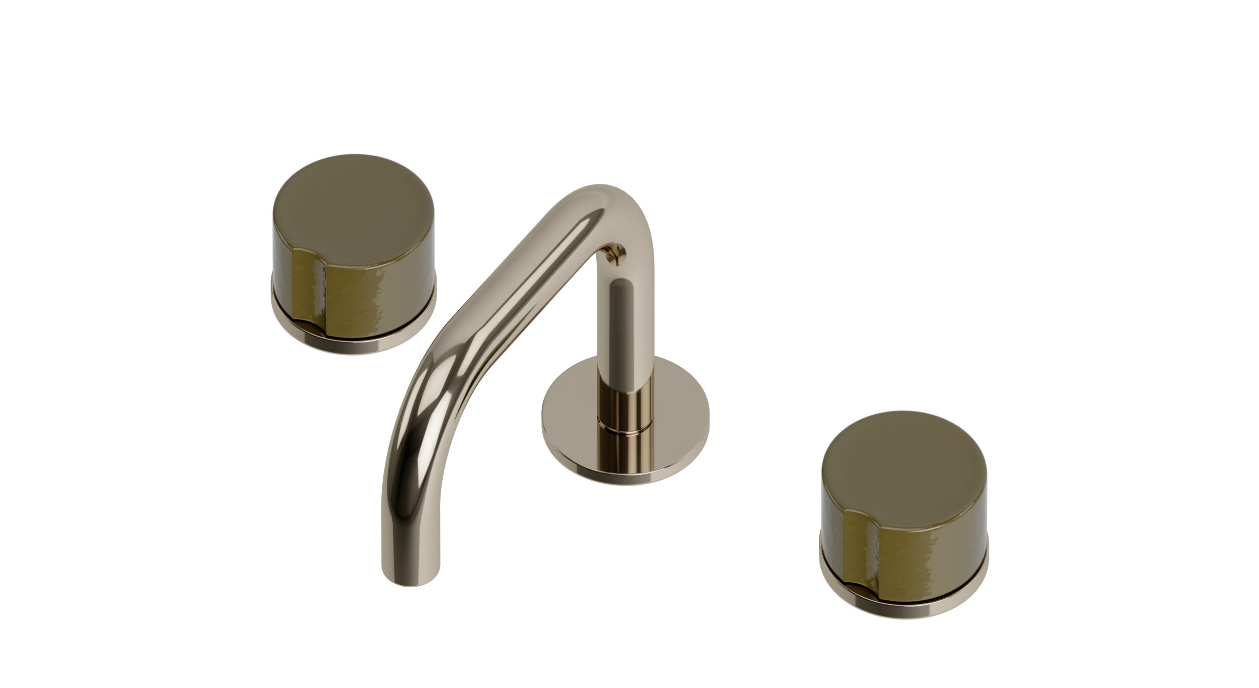 Foundry Two Handle Deck Mount Squaretop Lavatory Faucet with Groove Ceramic Knob Handles in Polished Nickel