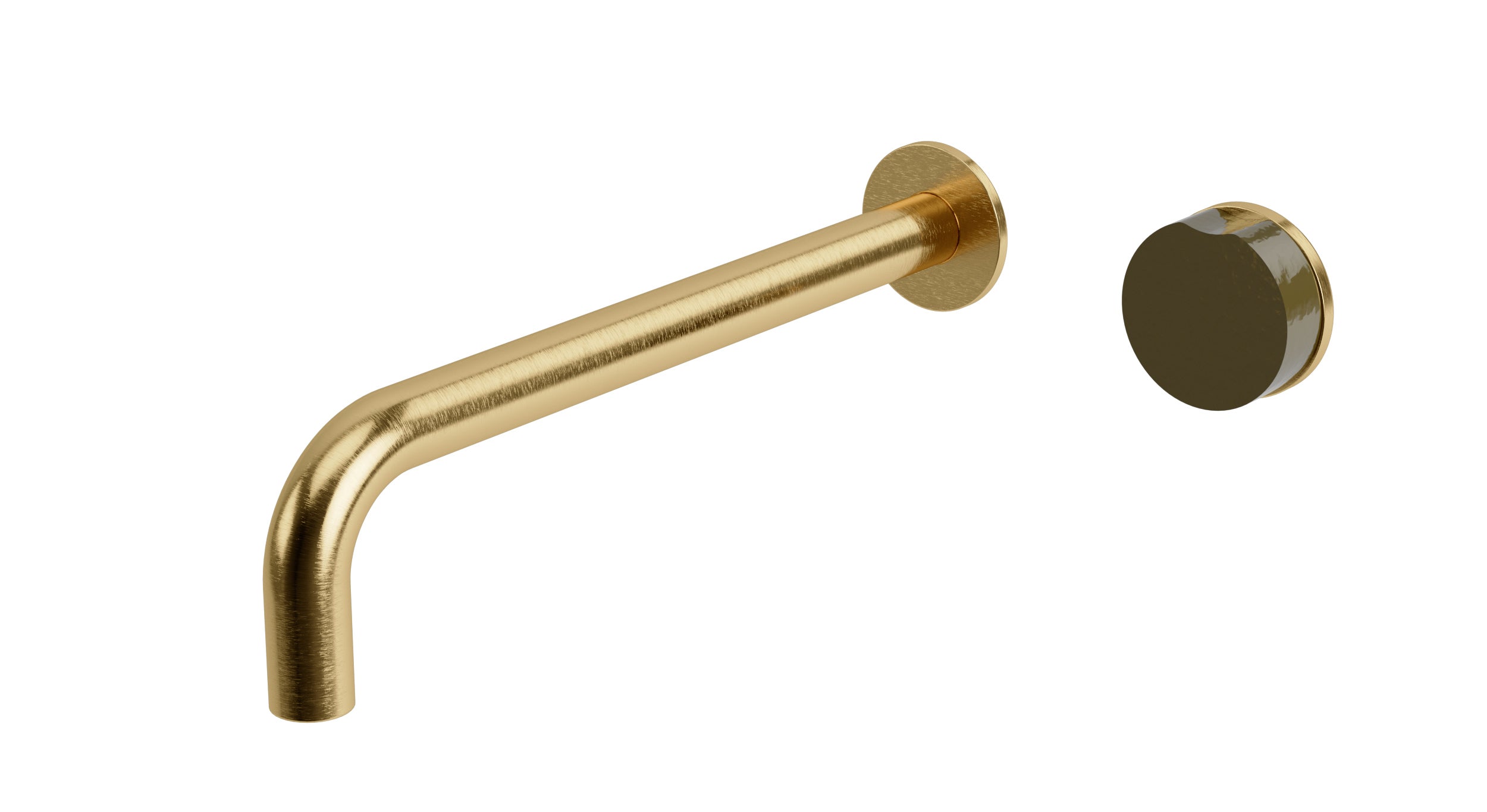 Foundry One Handle Wall Mount 10" Lavatory Faucet with Groove Ceramic Knob Handle in Satin Brass