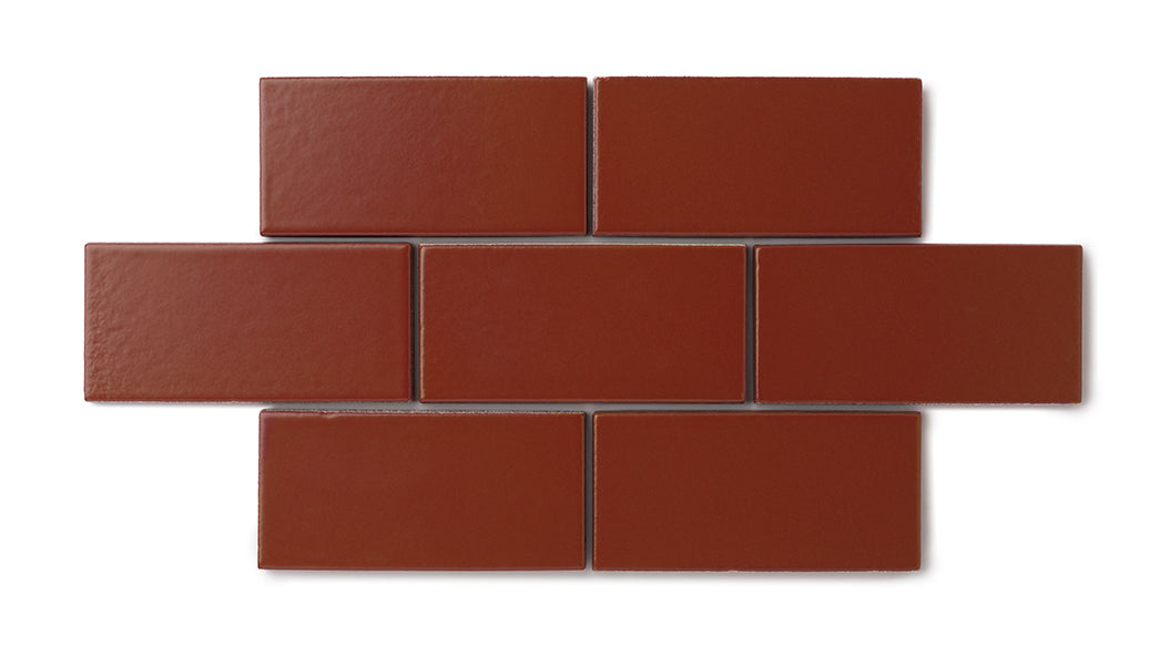 2x4 Straight Set Sheeted Natural Press Ceramic Mosaic Tile in Carmine Matte