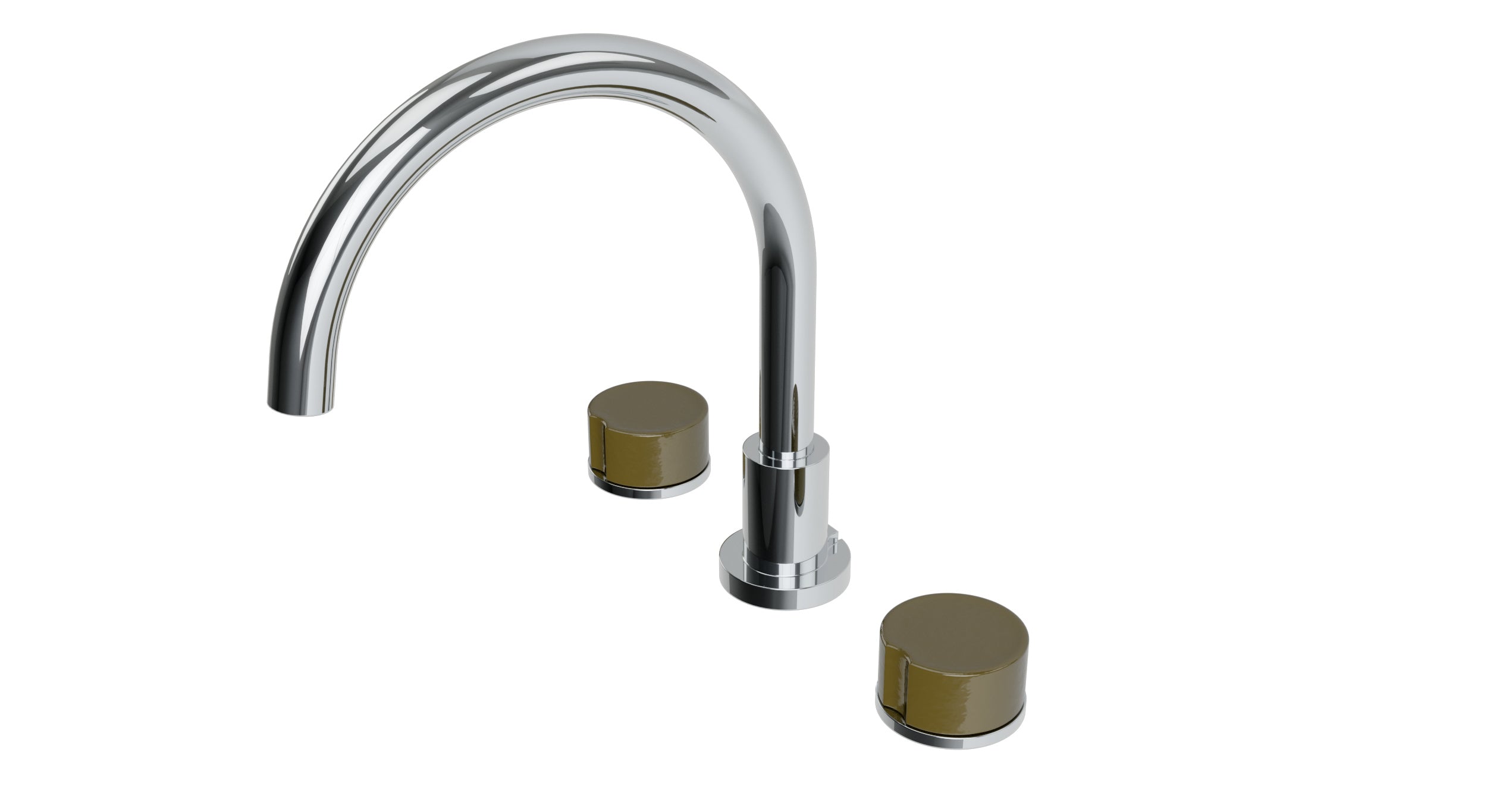Foundry Two Handle Deck Mount Gooseneck Bath Trim with Groove Ceramic Knob Handles in Polished Chrome