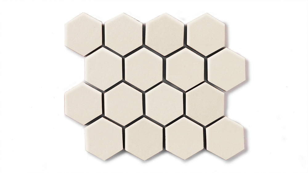 2" Hexagon Sheeted Original Ceramic Mosaic Tile in Ivory Matte